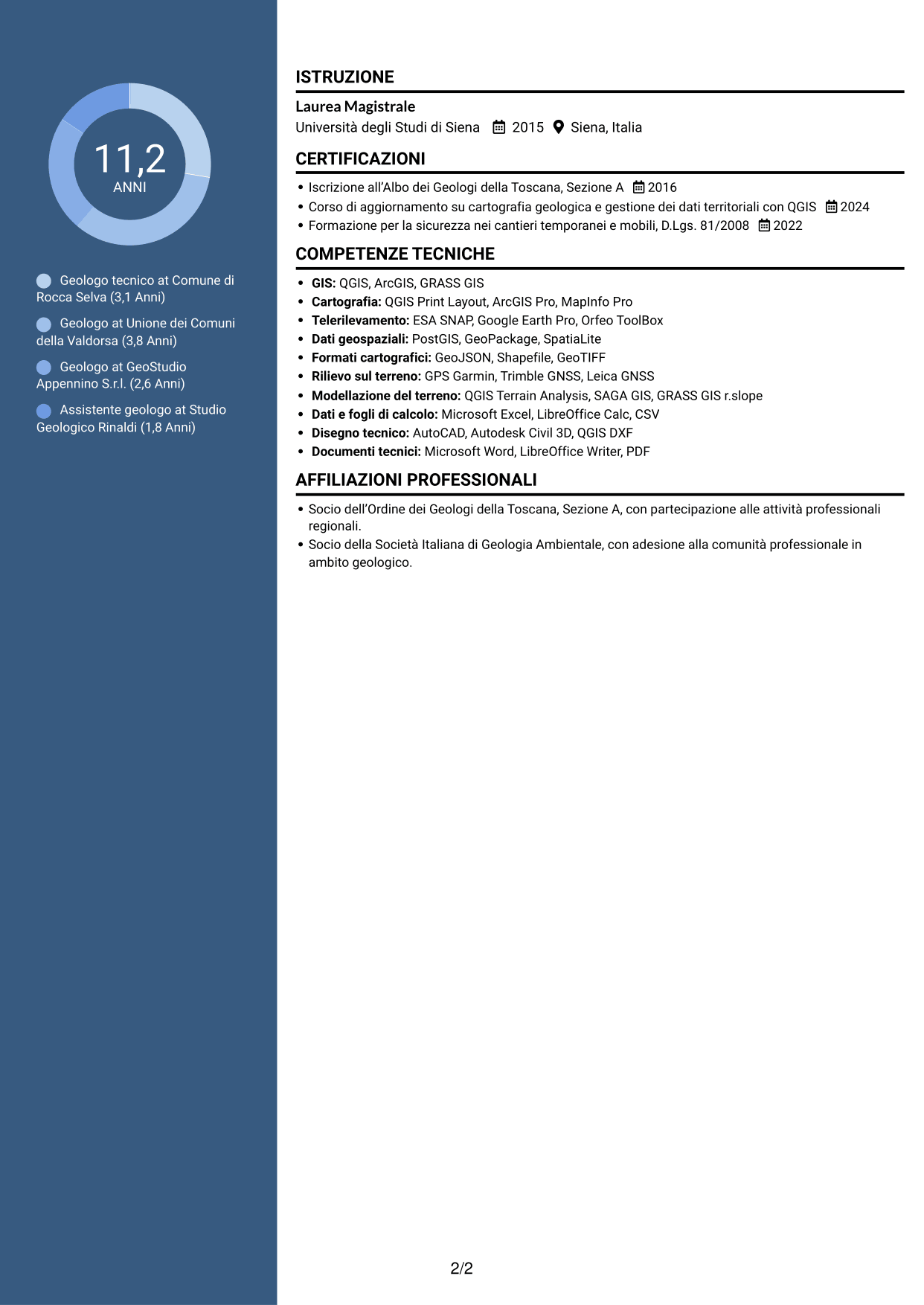 CV Elegante (formato con colonna laterale colorata e foto): Geologo, pagina 2