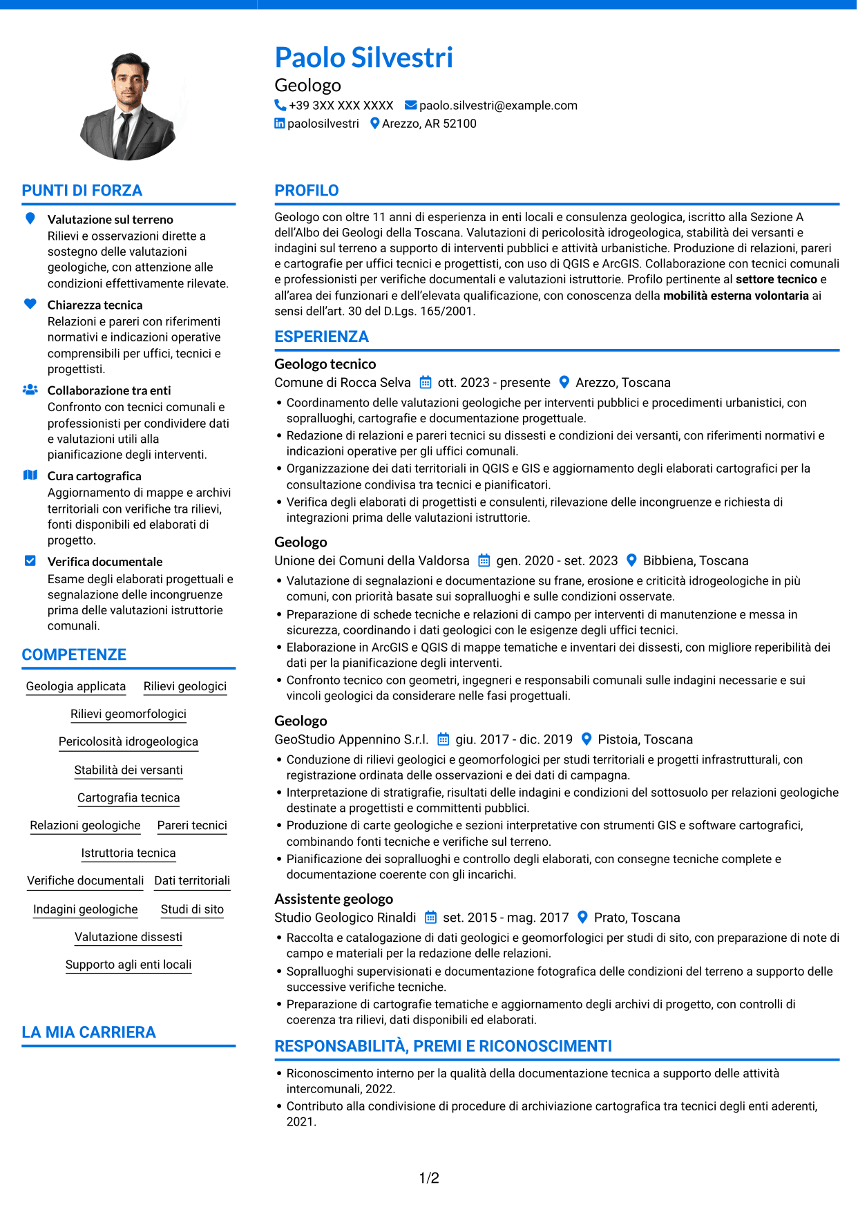 CV Audace (formato a due colonne con accenti colorati e foto): Geologo, pagina 1