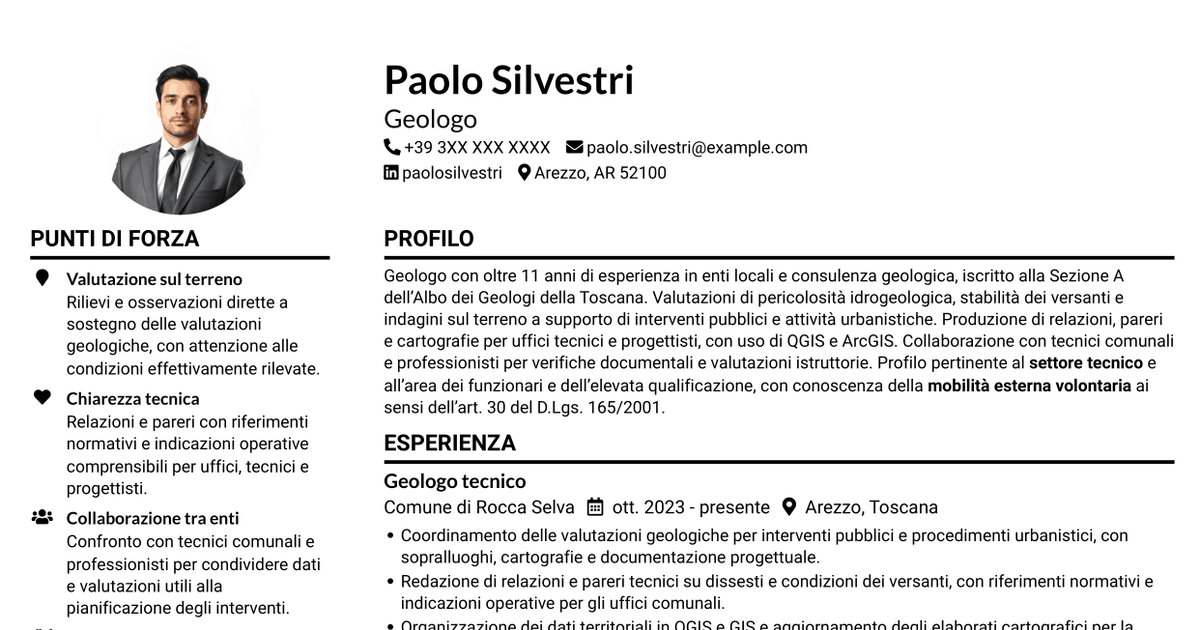 7 modelli di CV per Geologo, con esempi