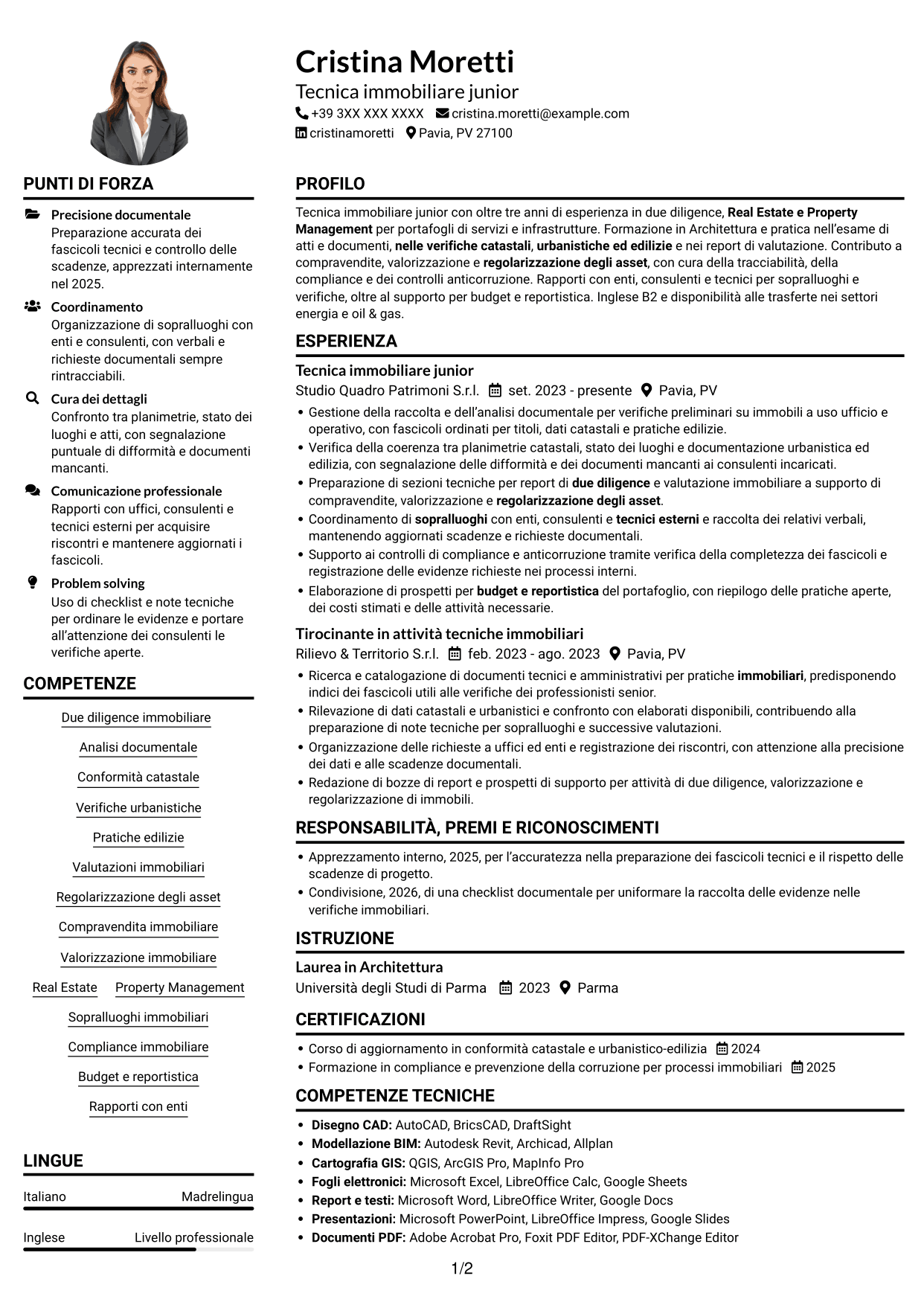 Esempio di curriculum — pagina 1