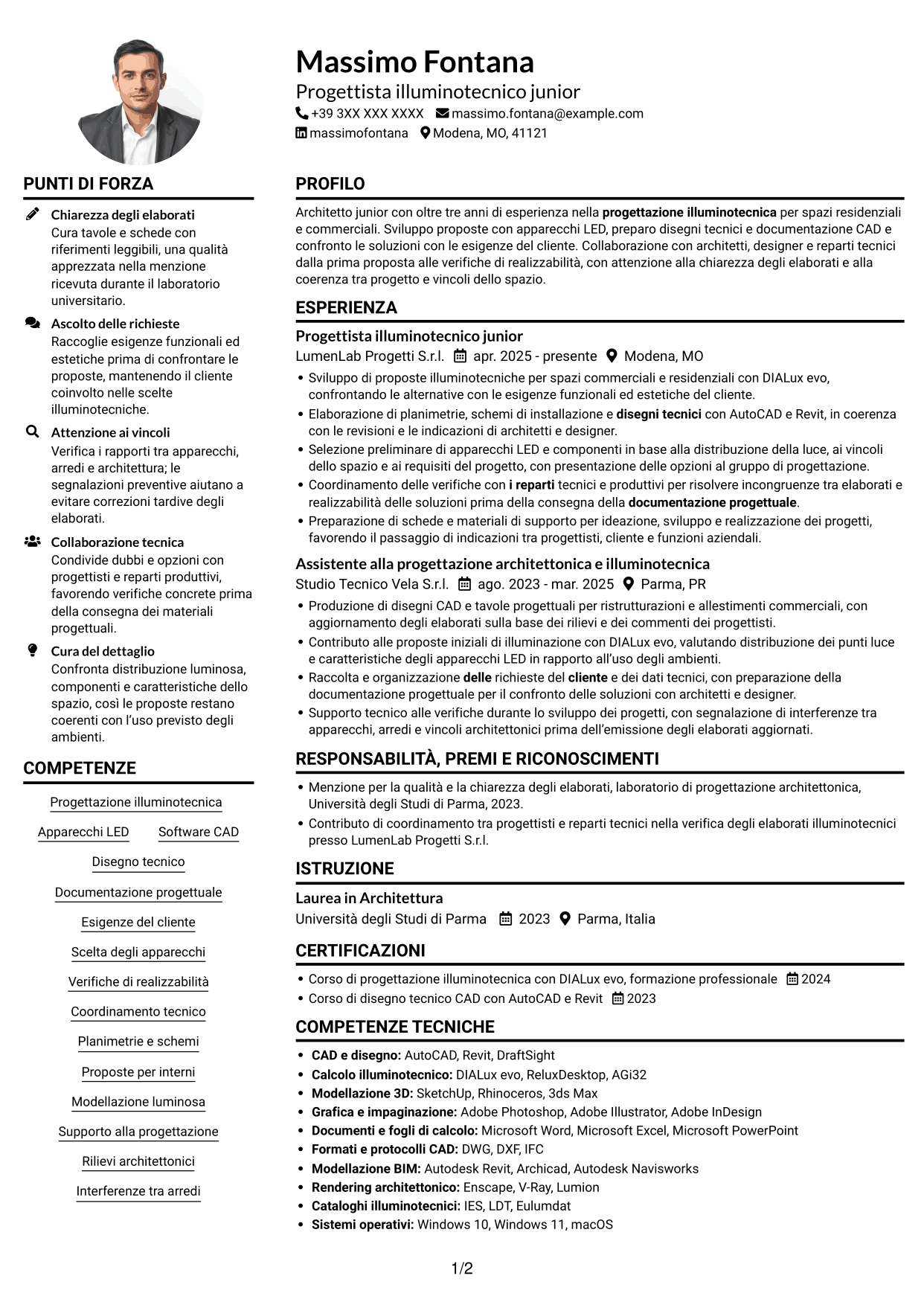 Esempio di curriculum — pagina 1