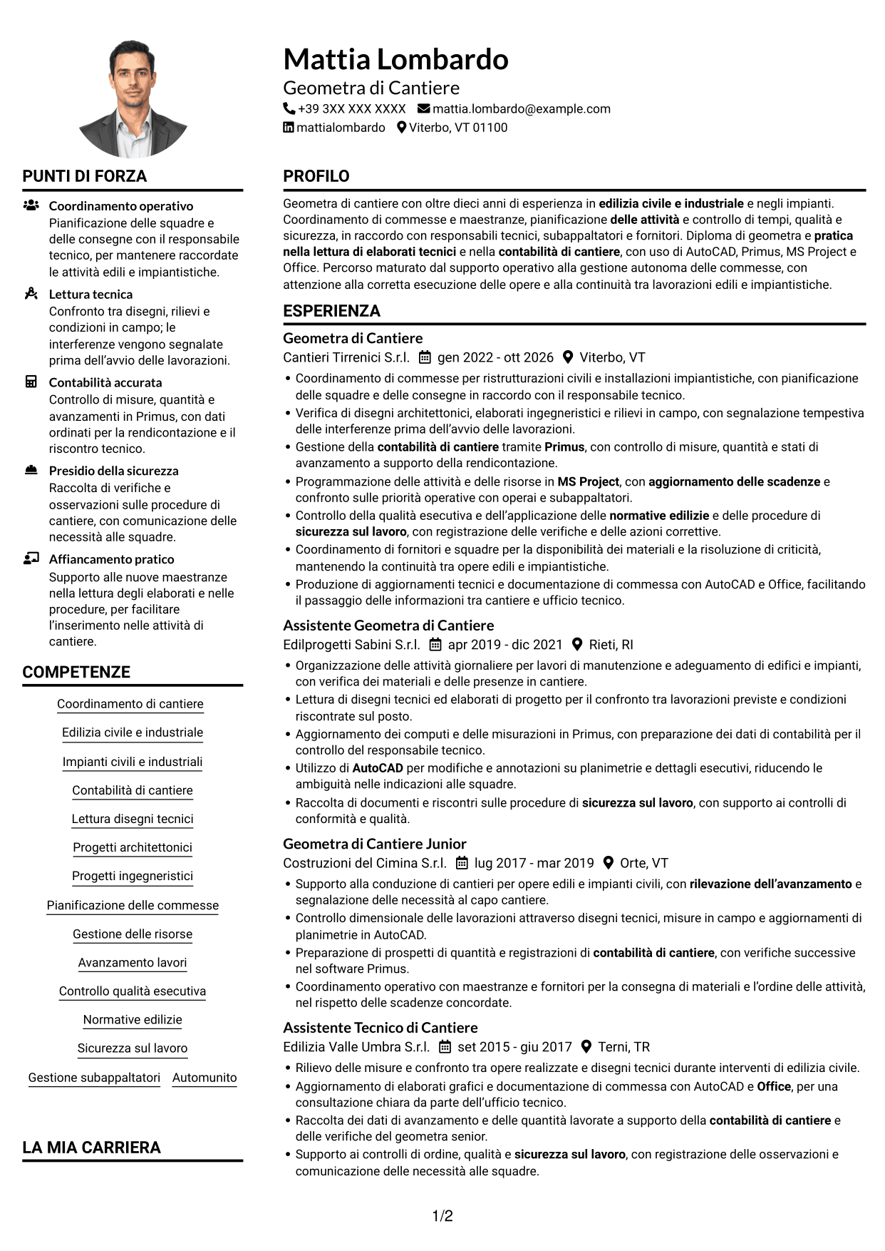 Esempio di curriculum — pagina 1