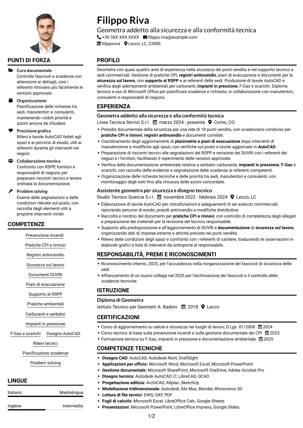 Esempio di curriculum — pagina 1