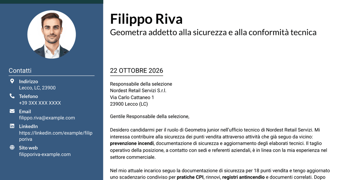 7 modelli di lettera di presentazione per Geometra junior - Sicurezza e prevenzione incendi, con esempi