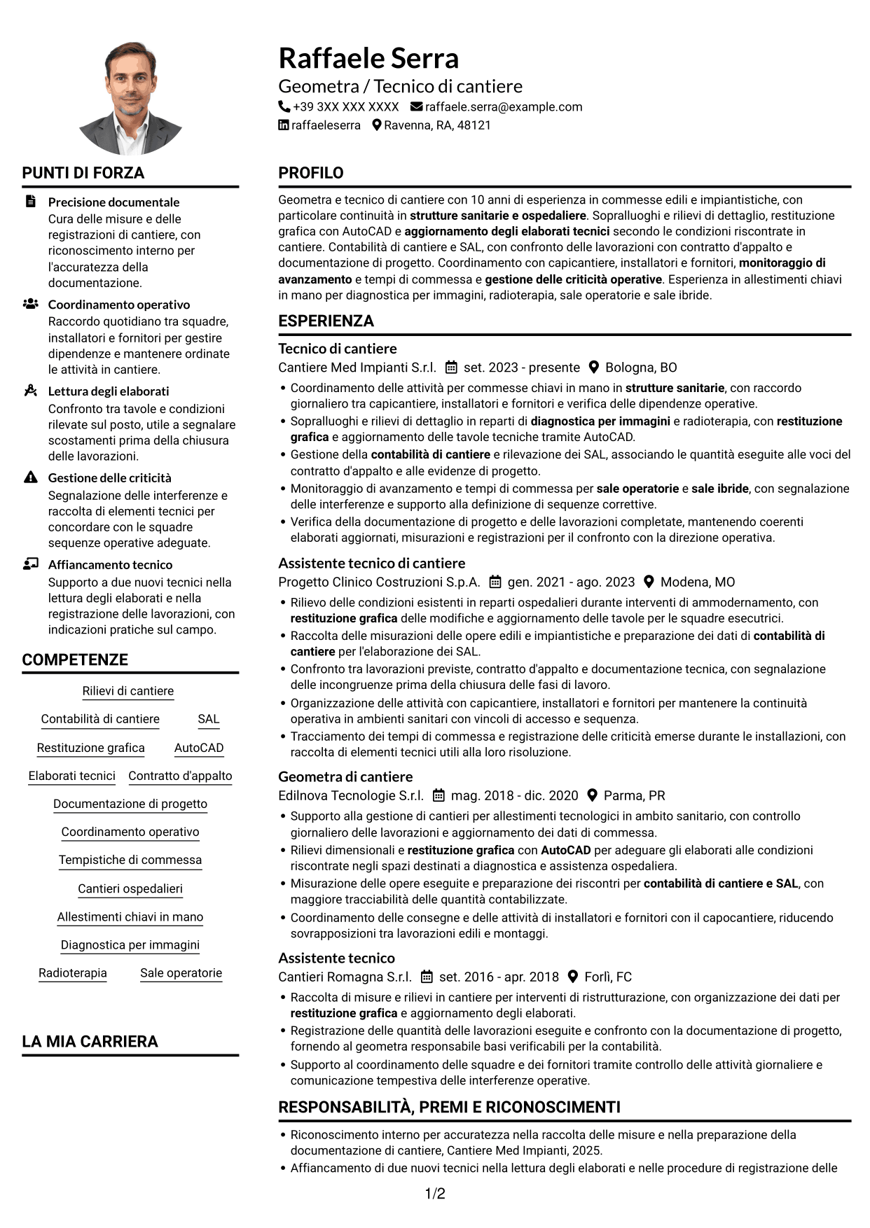 Esempio di curriculum — pagina 1