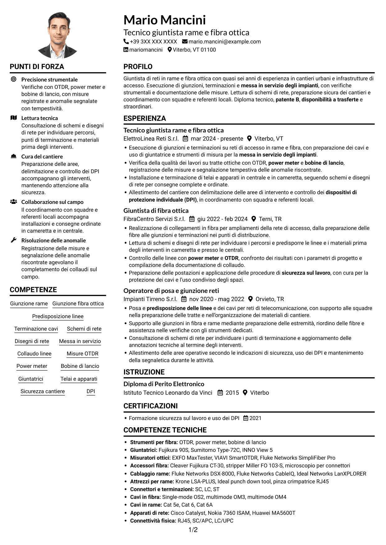 Esempio di curriculum — pagina 1