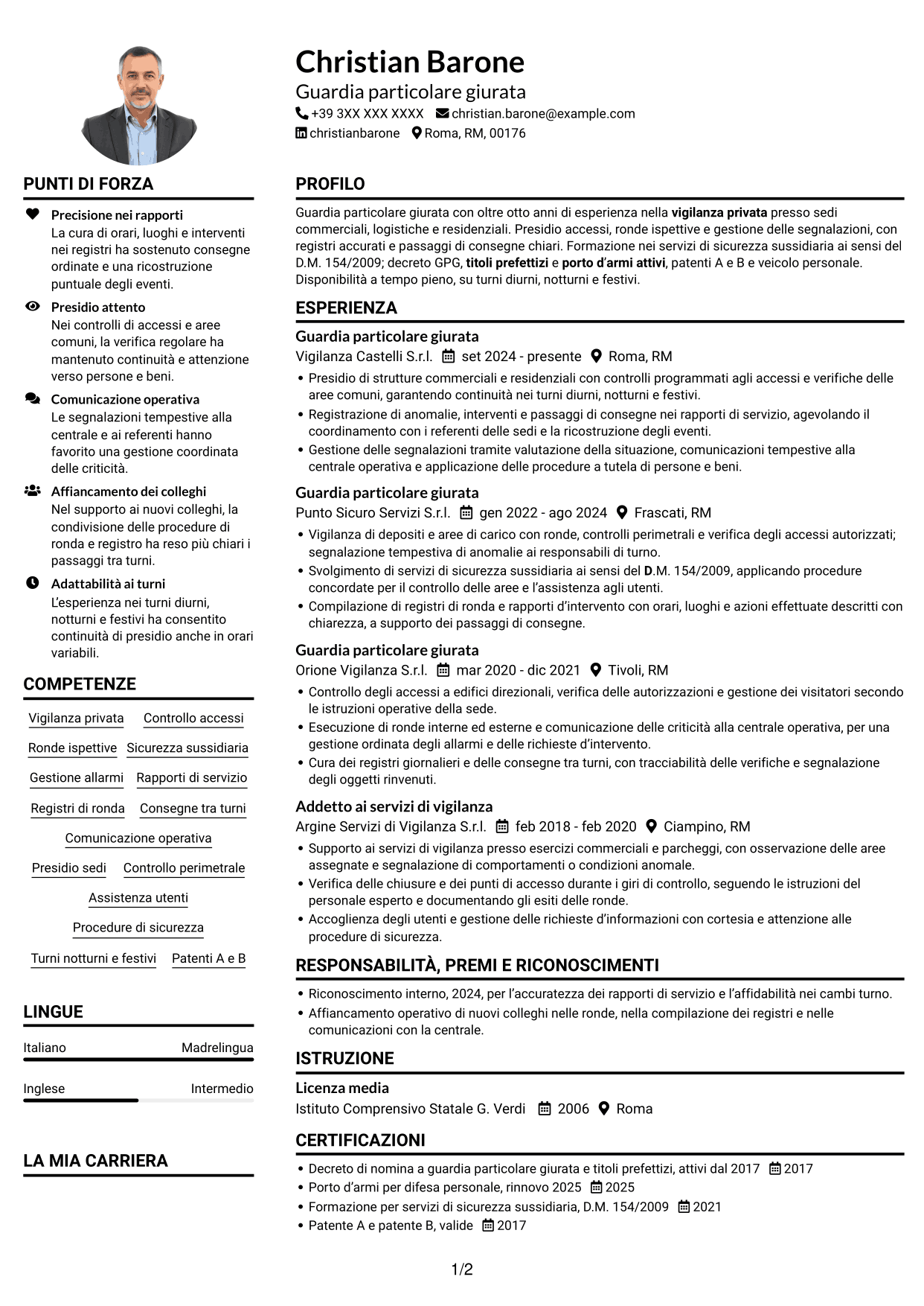 Esempio di curriculum — pagina 1