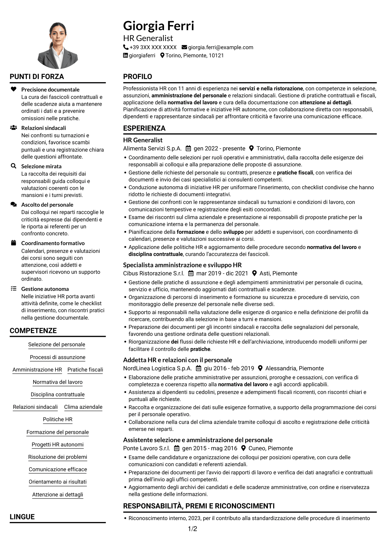 Esempio di curriculum — pagina 1