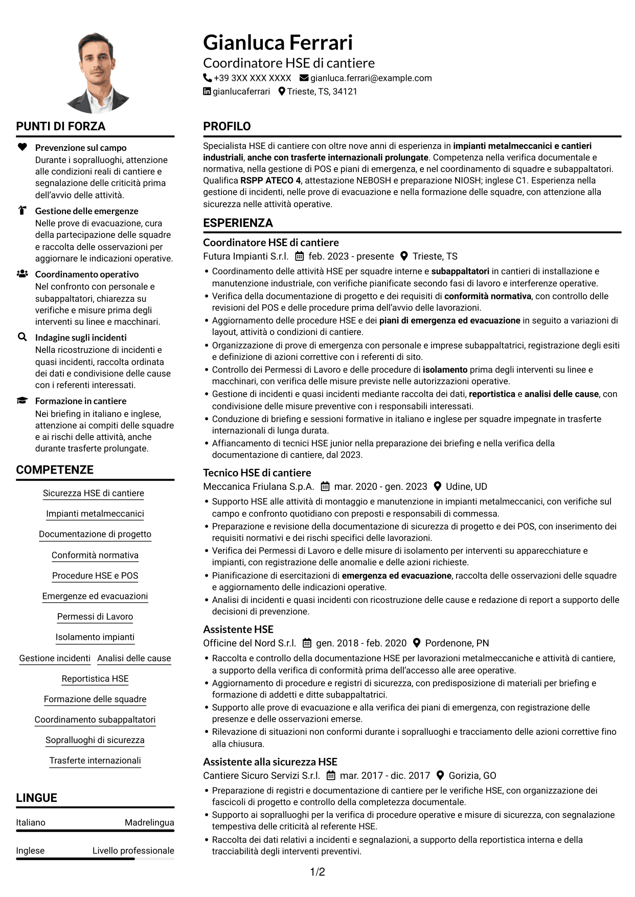 Esempio di curriculum — pagina 1