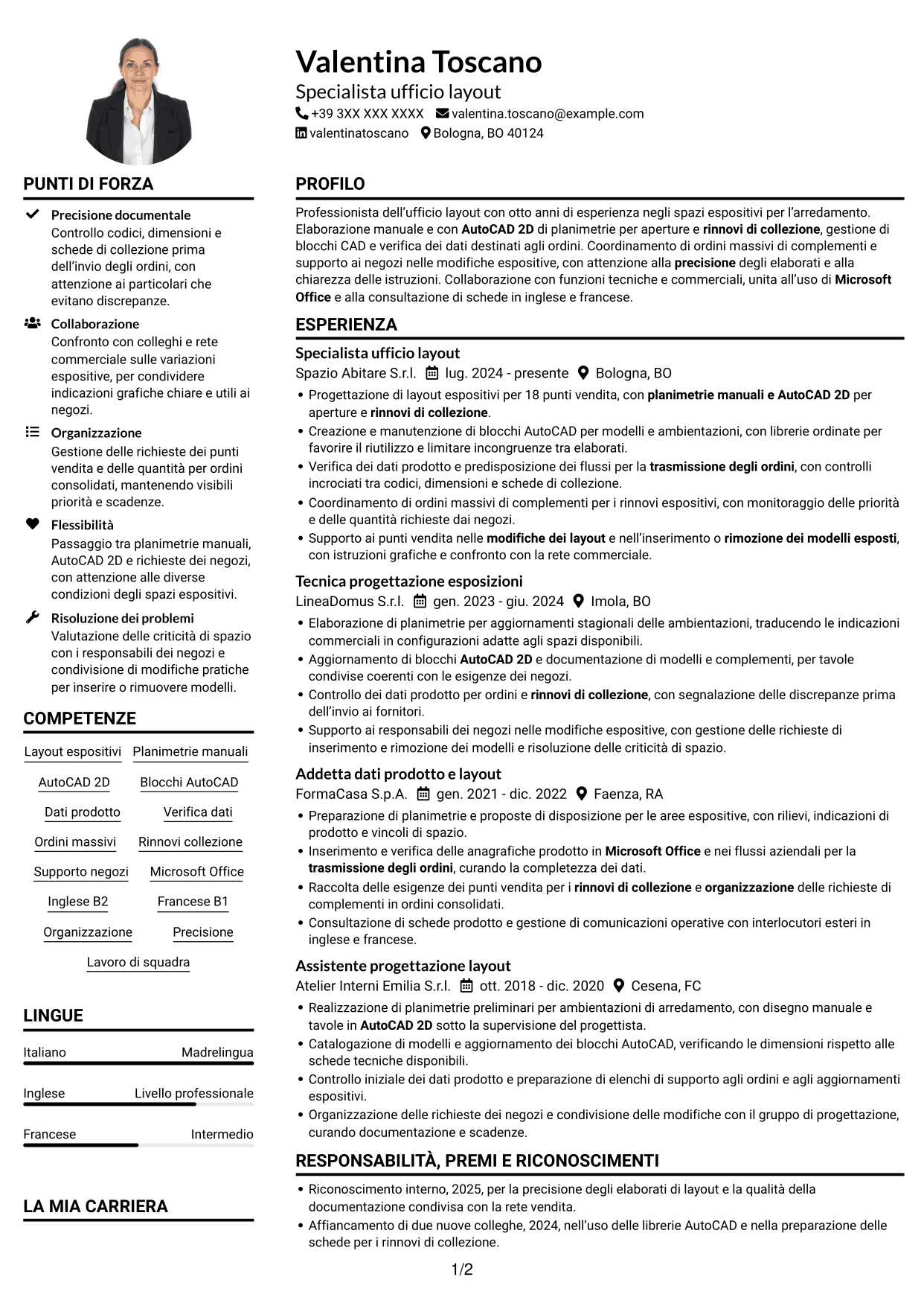 Esempio di curriculum — pagina 1