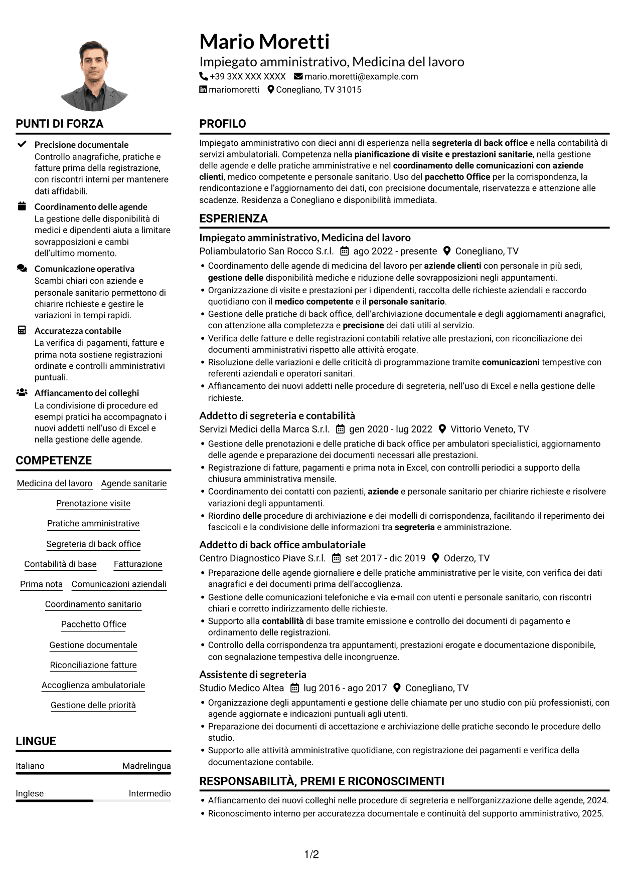 Esempio di curriculum — pagina 1