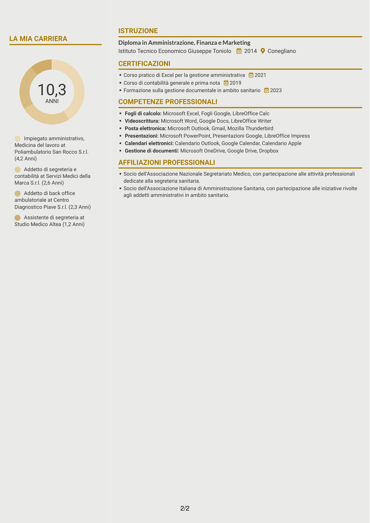 CV Dinamico (formato a due colonne con icone): Impiegato/a amministrativo/a - Medicina del lavoro, pagina 2