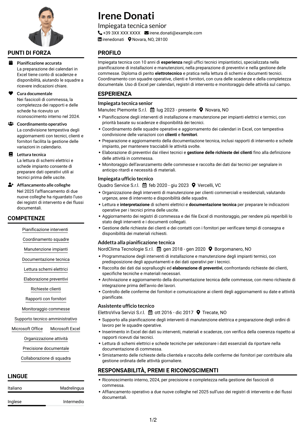 Esempio di curriculum — pagina 1