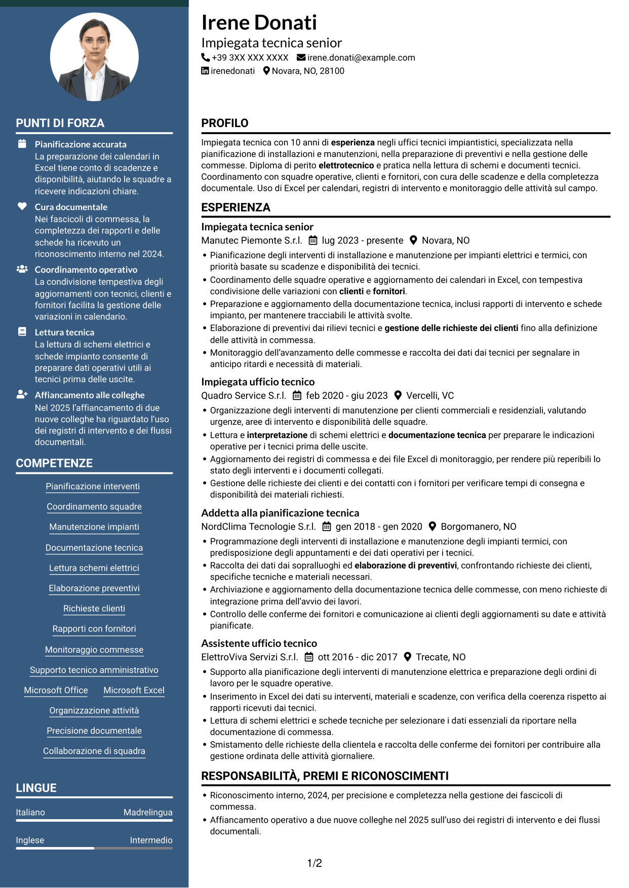 CV Elegante (formato con colonna laterale colorata e foto): Impiegato tecnico - Manutenzione impianti, pagina 1