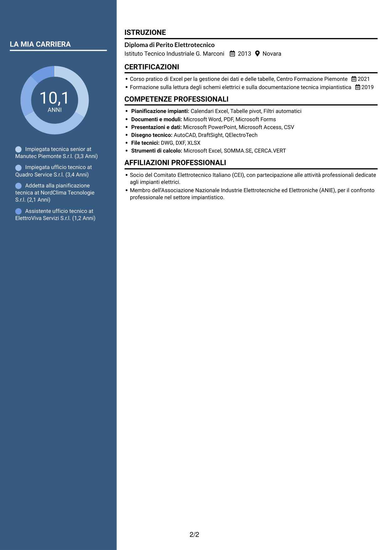 CV Elegante (formato con colonna laterale colorata e foto): Impiegato tecnico - Manutenzione impianti, pagina 2