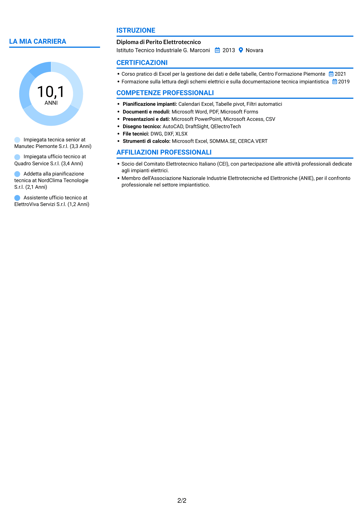 CV Audace (formato a due colonne con accenti colorati e foto): Impiegato tecnico - Manutenzione impianti, pagina 2