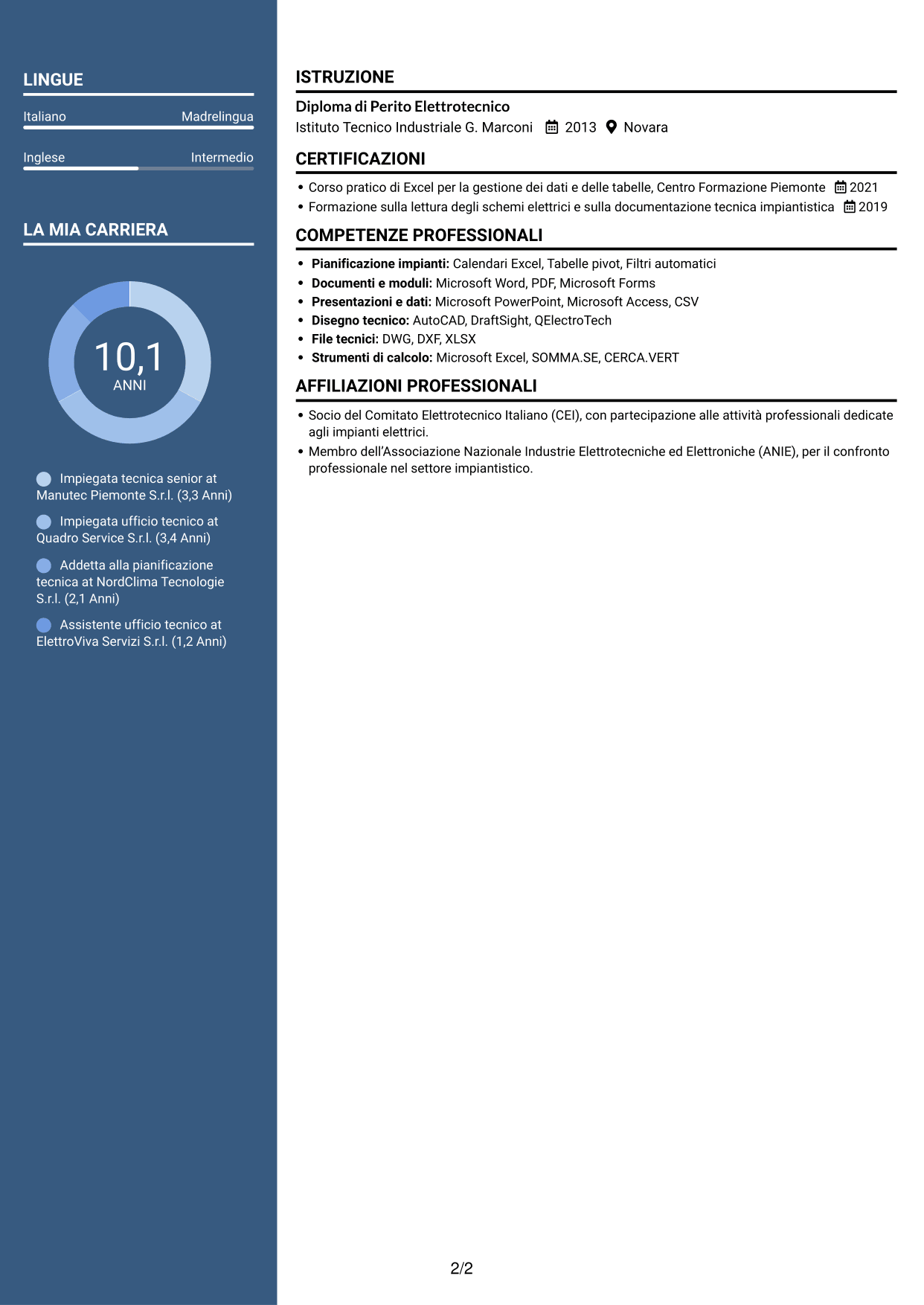 CV Signature (formato con colonna laterale colorata e foto grande): Impiegato tecnico - Manutenzione impianti, pagina 2