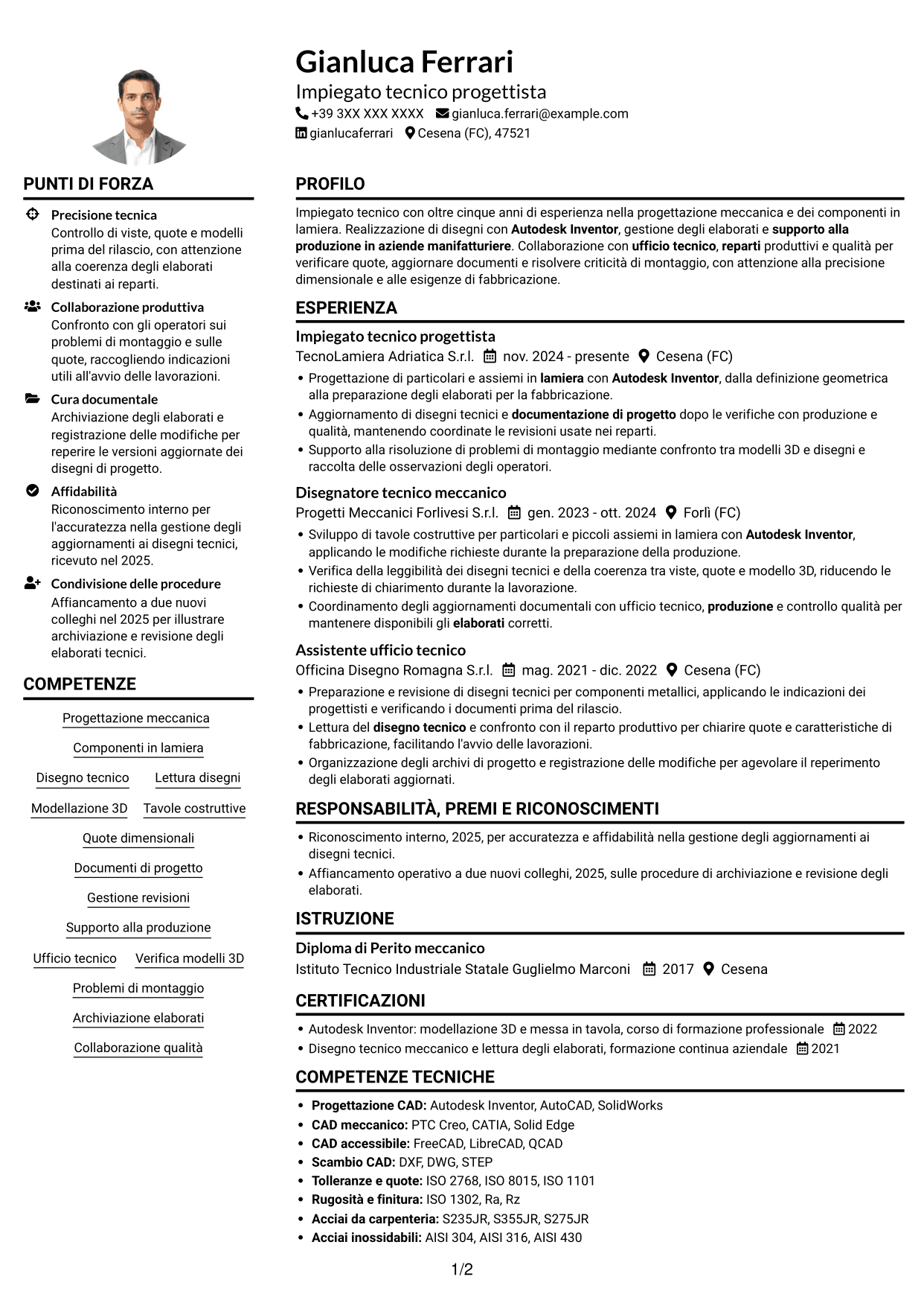Esempio di curriculum — pagina 1