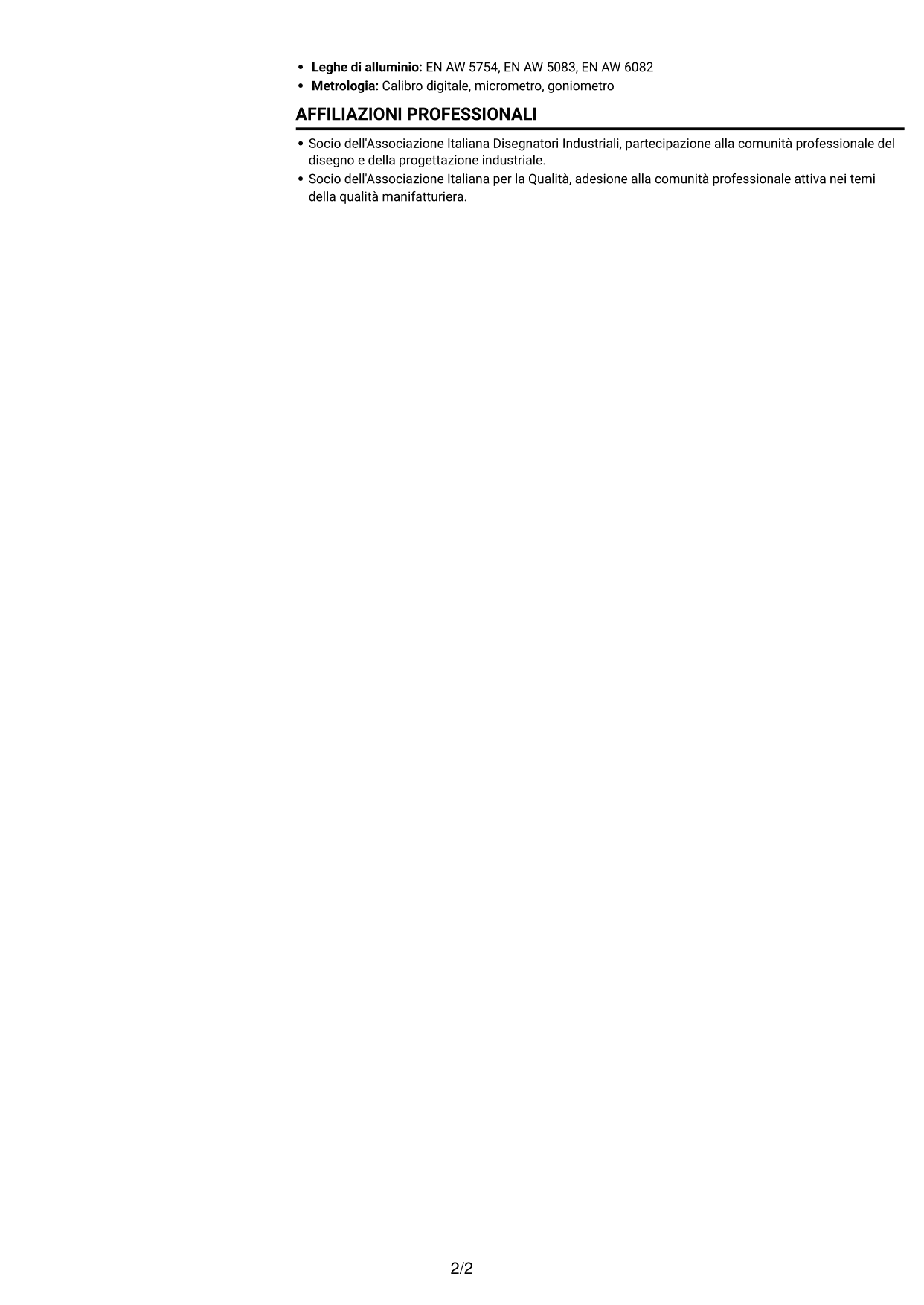 CV Compatto (formato sobrio a due colonne con foto): Impiegato tecnico - Progettazione lamiera, pagina 2