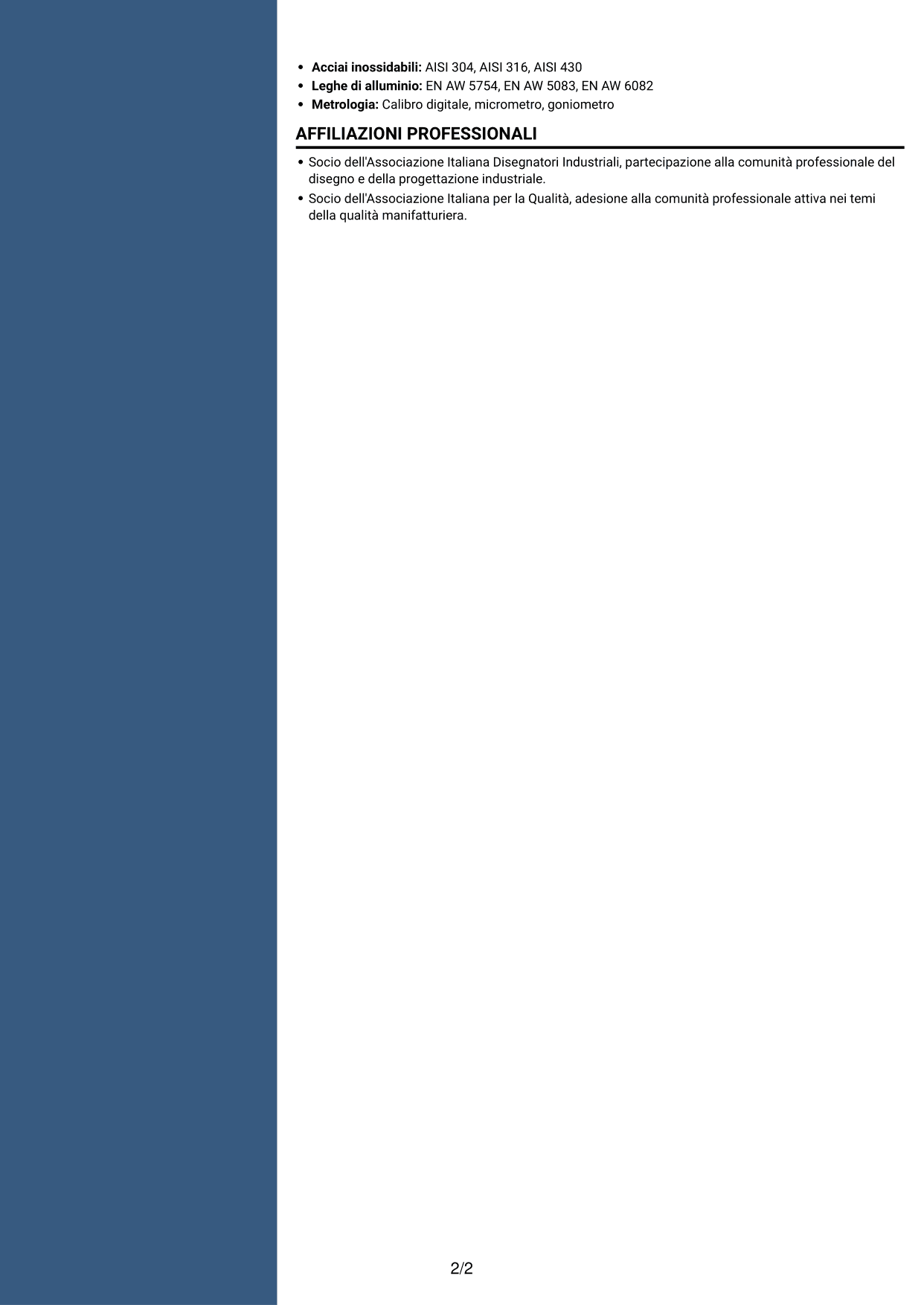 CV Elegante (formato con colonna laterale colorata e foto): Impiegato tecnico - Progettazione lamiera, pagina 2