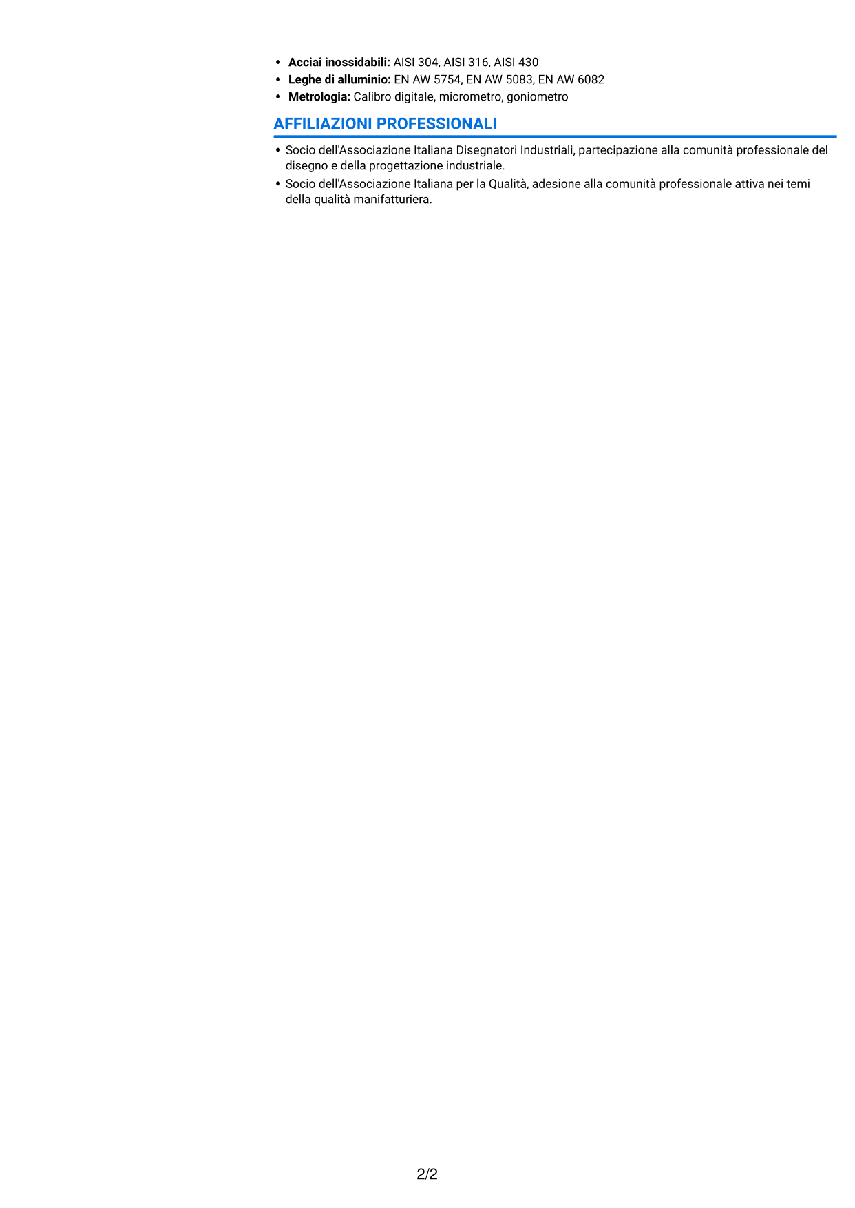 CV Audace (formato a due colonne con accenti colorati e foto): Impiegato tecnico - Progettazione lamiera, pagina 2