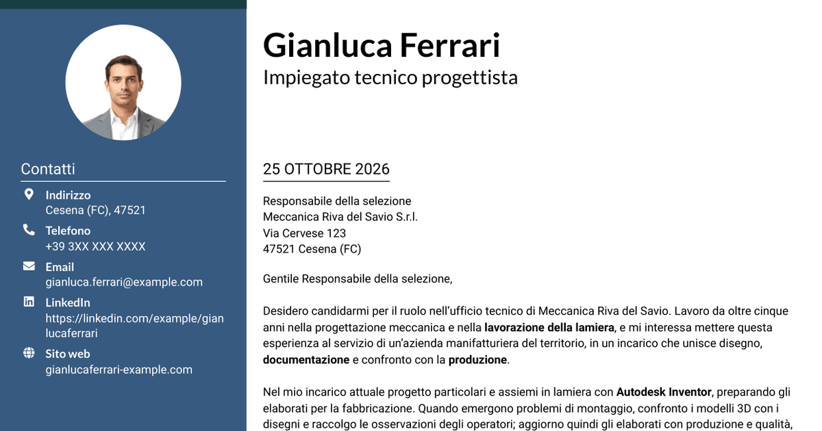 7 modelli di lettera di presentazione per Impiegato tecnico - Progettazione lamiera, con esempi