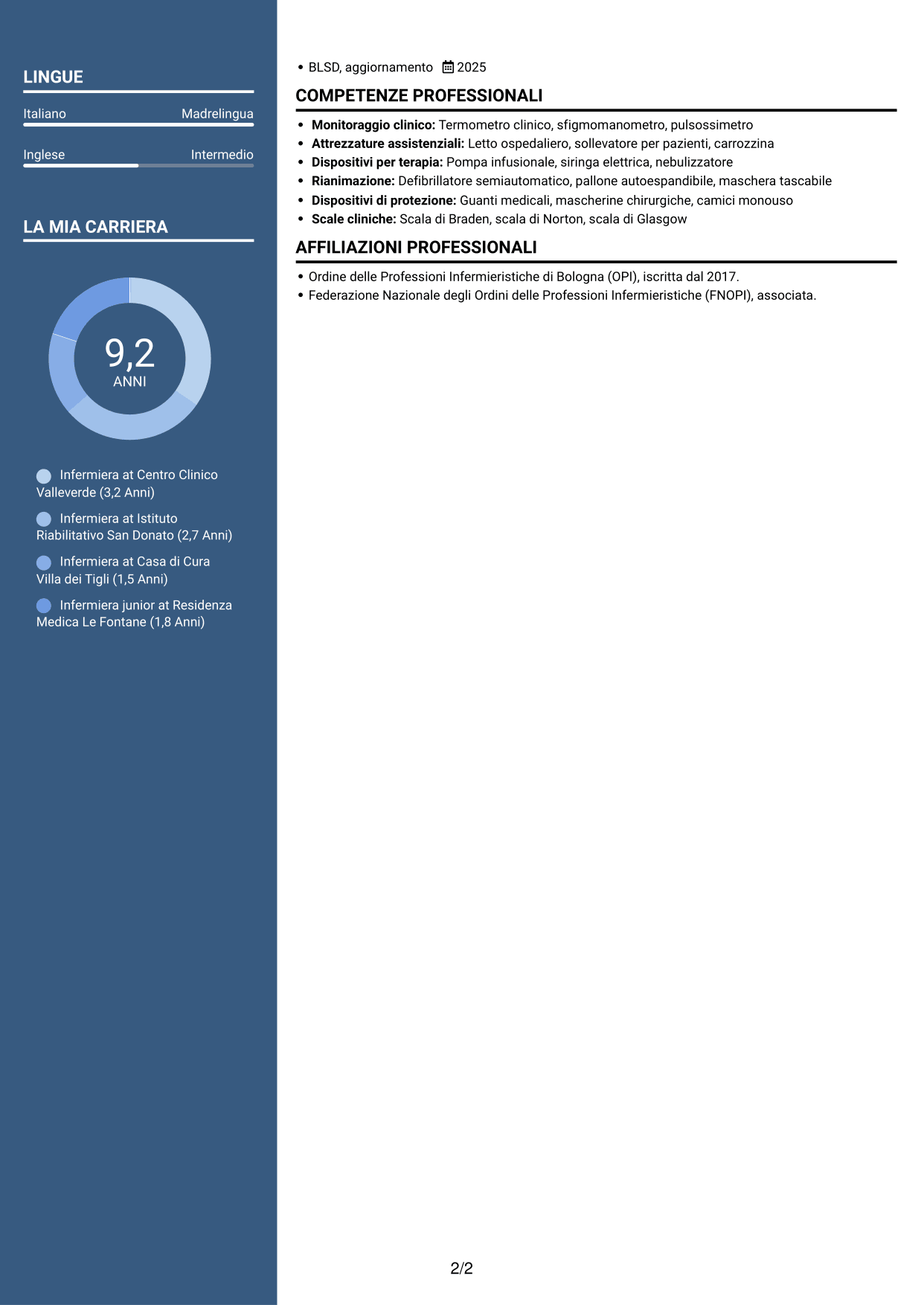 CV Elegante (formato con colonna laterale colorata e foto): Infermiere - Assistenza clinica, pagina 2