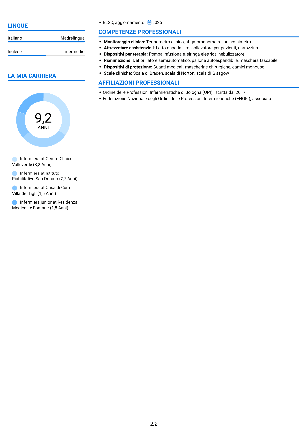 CV Audace (formato a due colonne con accenti colorati e foto): Infermiere - Assistenza clinica, pagina 2