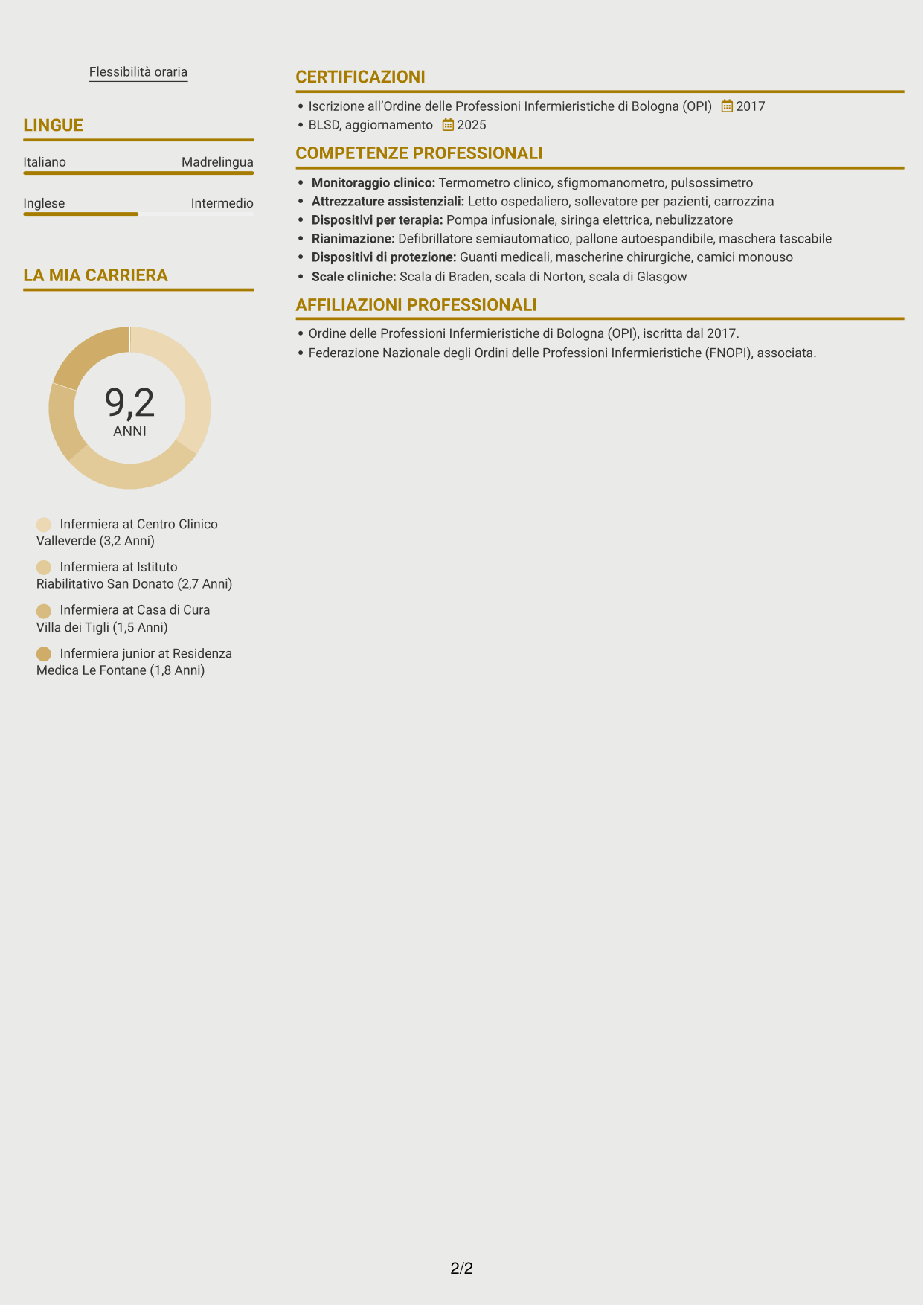 CV Dinamico (formato a due colonne con icone): Infermiere - Assistenza clinica, pagina 2