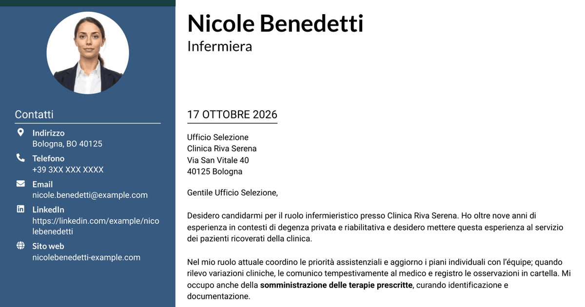 7 modelli di lettera di presentazione per Infermiere - Assistenza clinica, con esempi