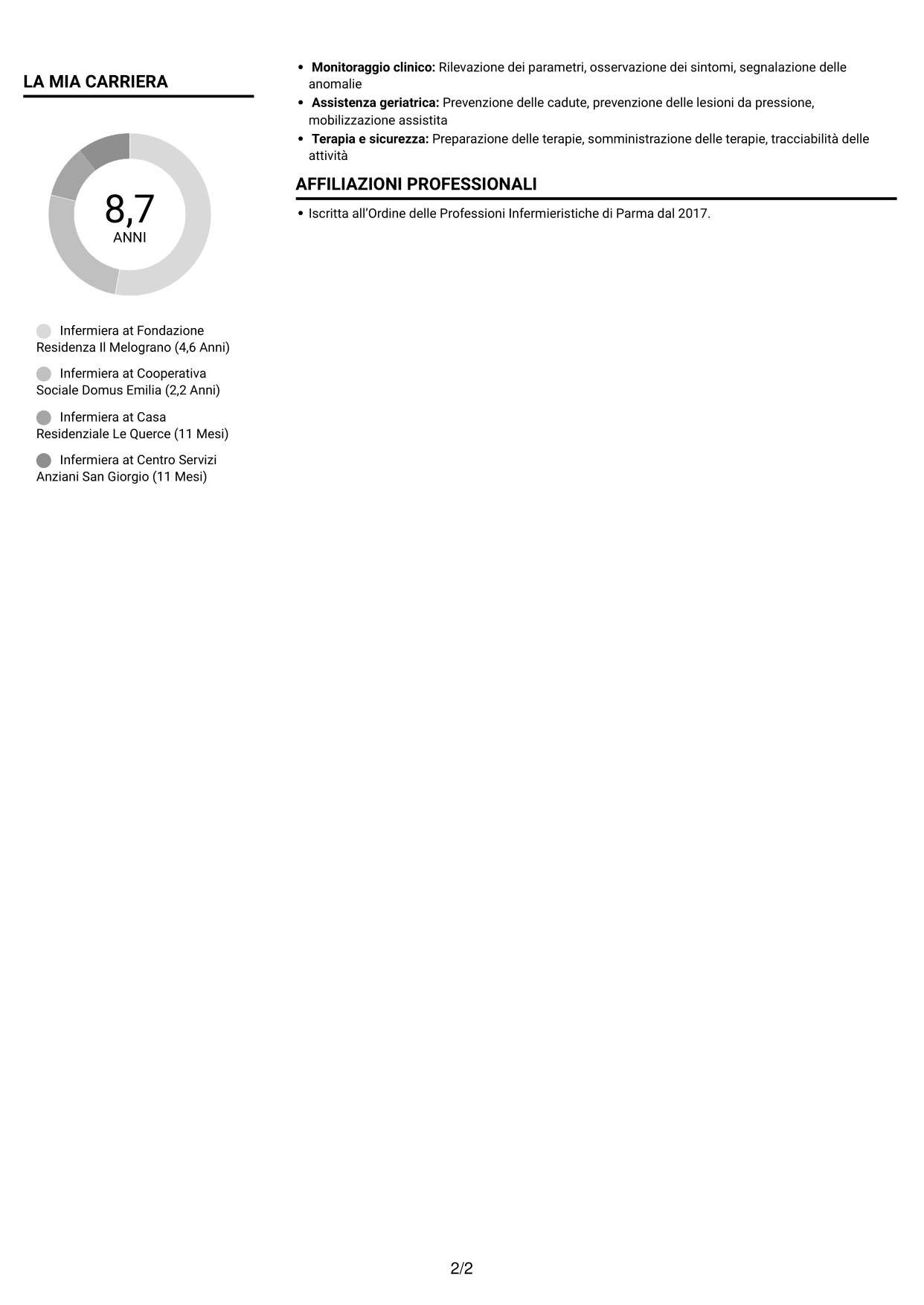 CV Compatto (formato sobrio a due colonne con foto): Infermiere - Assistenza geriatrica, pagina 2