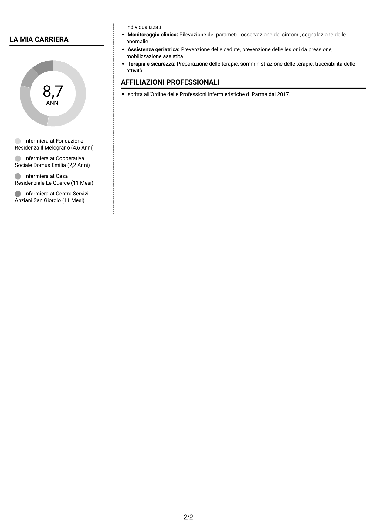 CV Moderno (formato a due colonne con foto a sinistra e separatore): Infermiere - Assistenza geriatrica, pagina 2