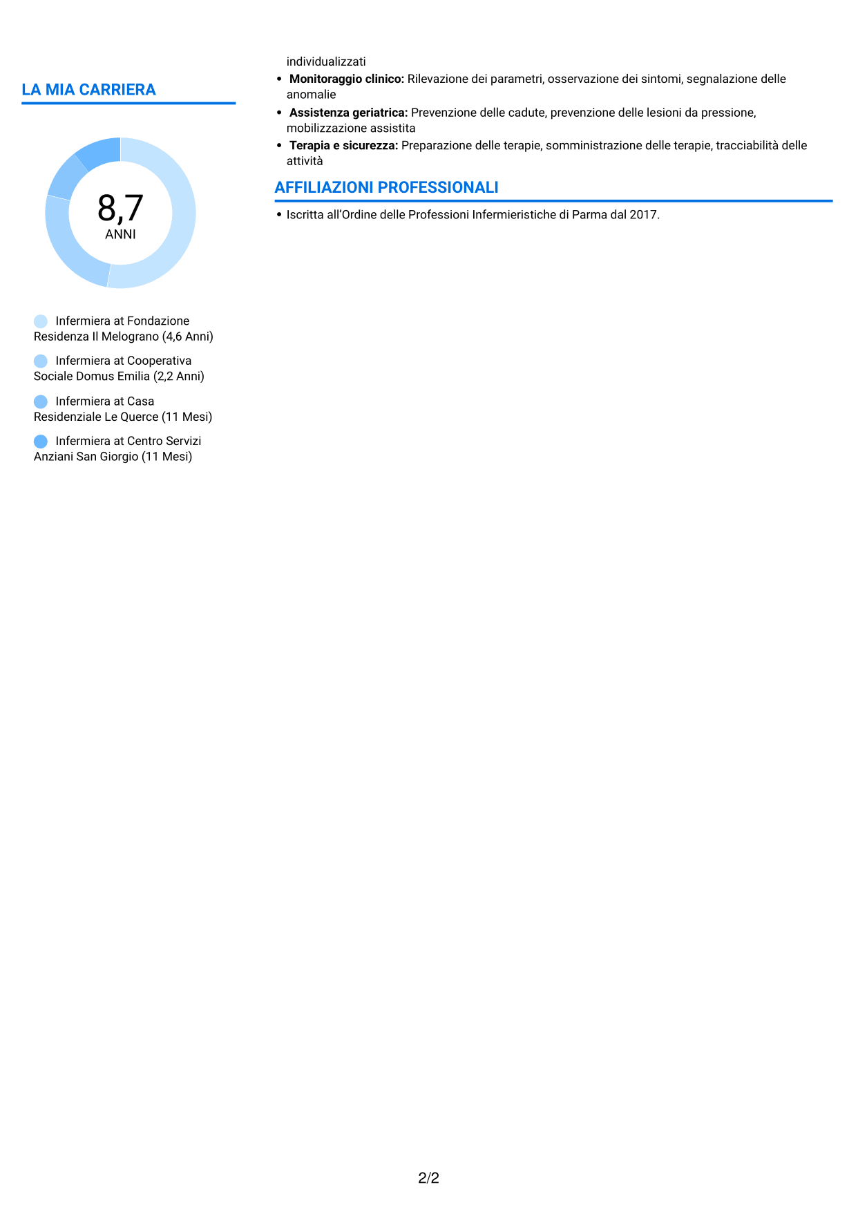 CV Audace (formato a due colonne con accenti colorati e foto): Infermiere - Assistenza geriatrica, pagina 2