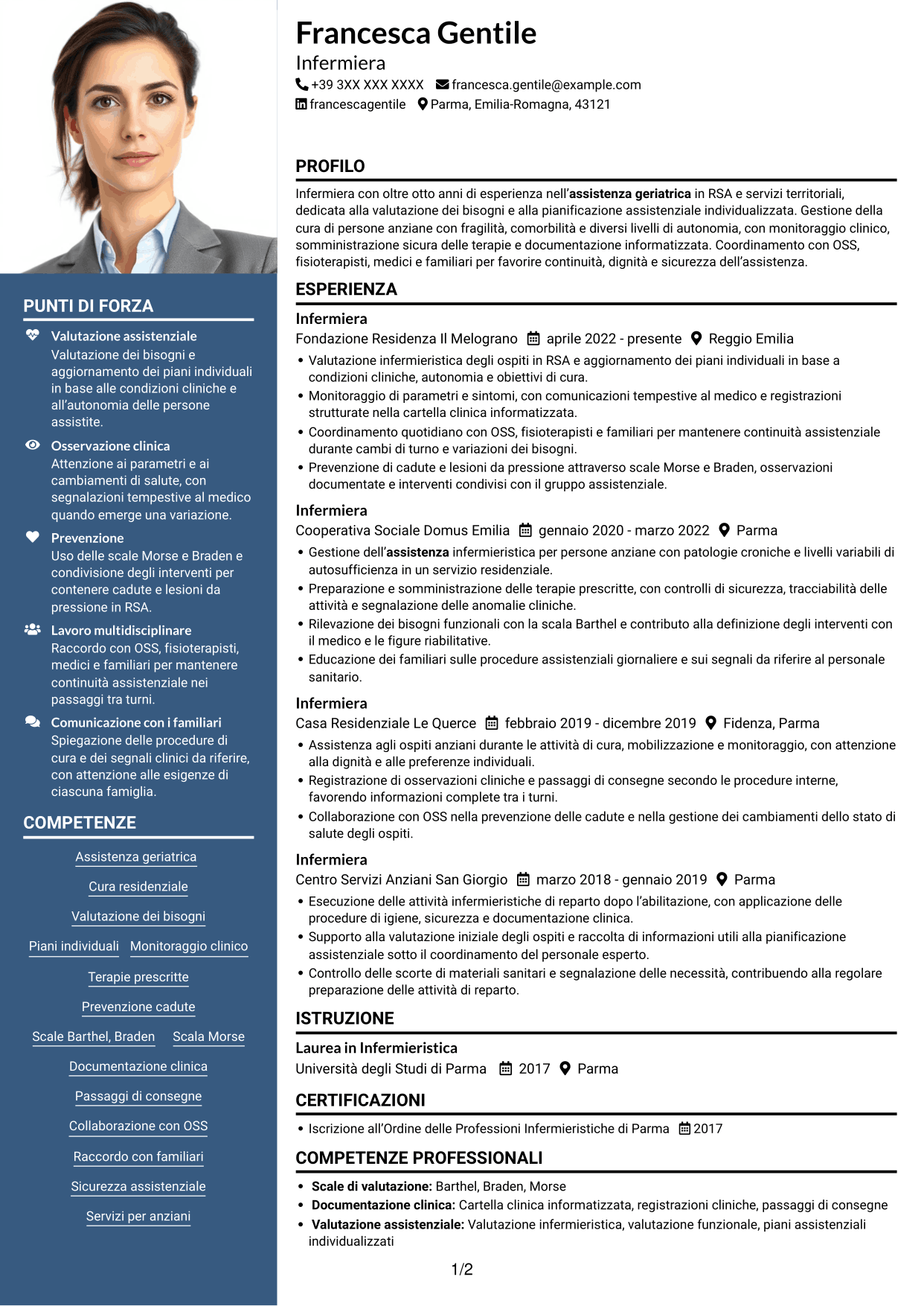 CV Signature (formato con colonna laterale colorata e foto grande): Infermiere - Assistenza geriatrica, pagina 1