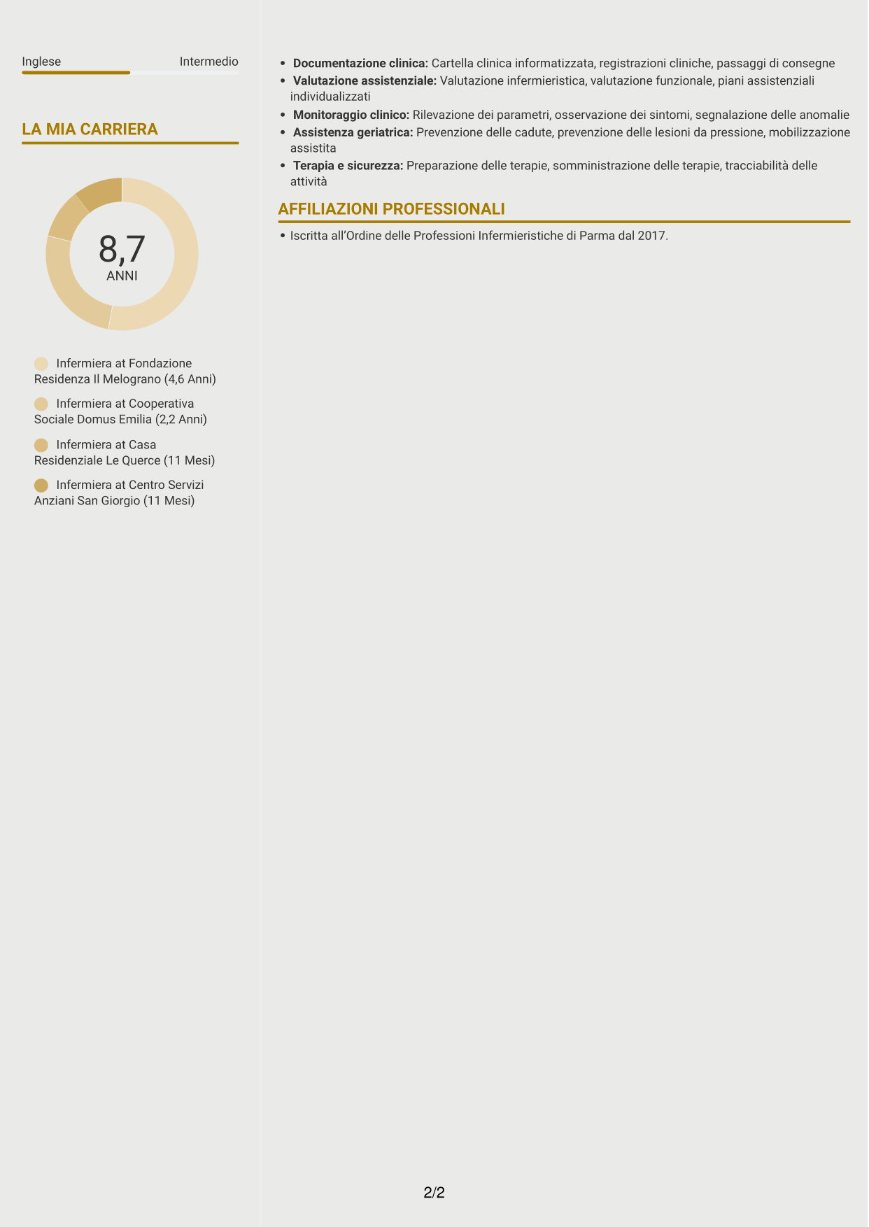CV Dinamico (formato a due colonne con icone): Infermiere - Assistenza geriatrica, pagina 2