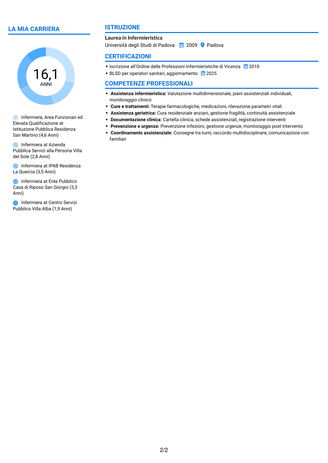 CV Audace (formato a due colonne con accenti colorati e foto): Infermiere - Assistenza geriatrica residenziale, pagina 2