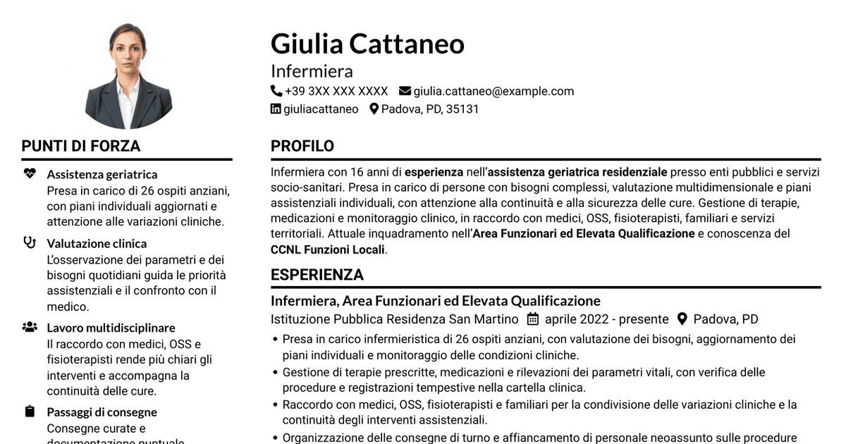 7 modelli di CV per Infermiere - Assistenza geriatrica residenziale, con esempi