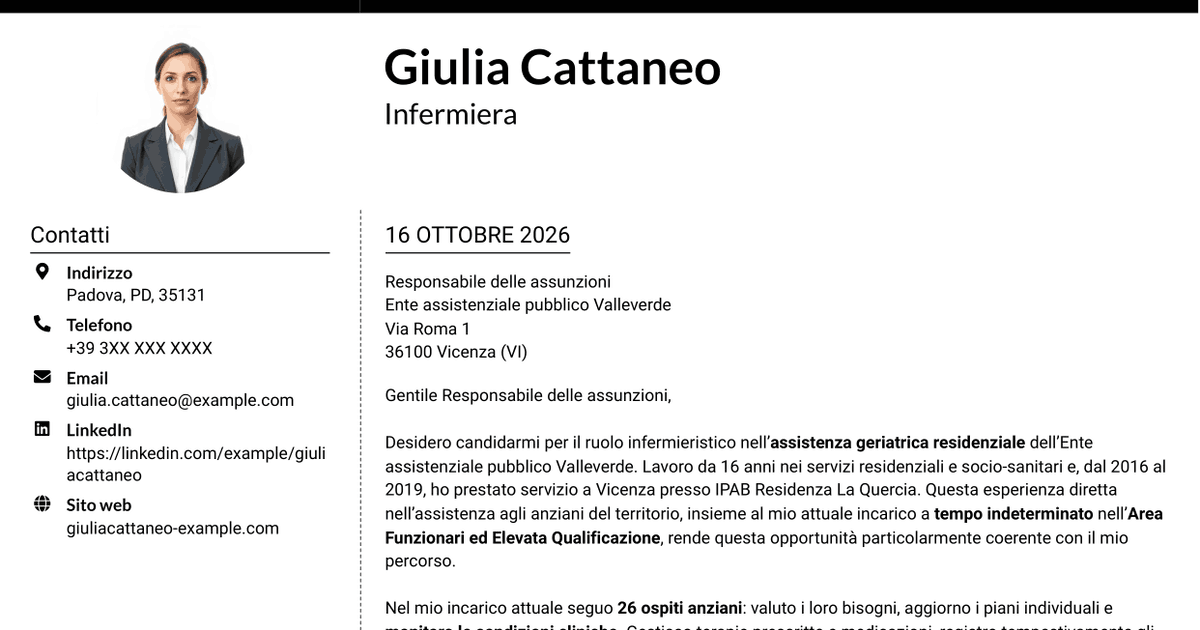 7 modelli di lettera di presentazione per Infermiere - Assistenza geriatrica residenziale, con esempi