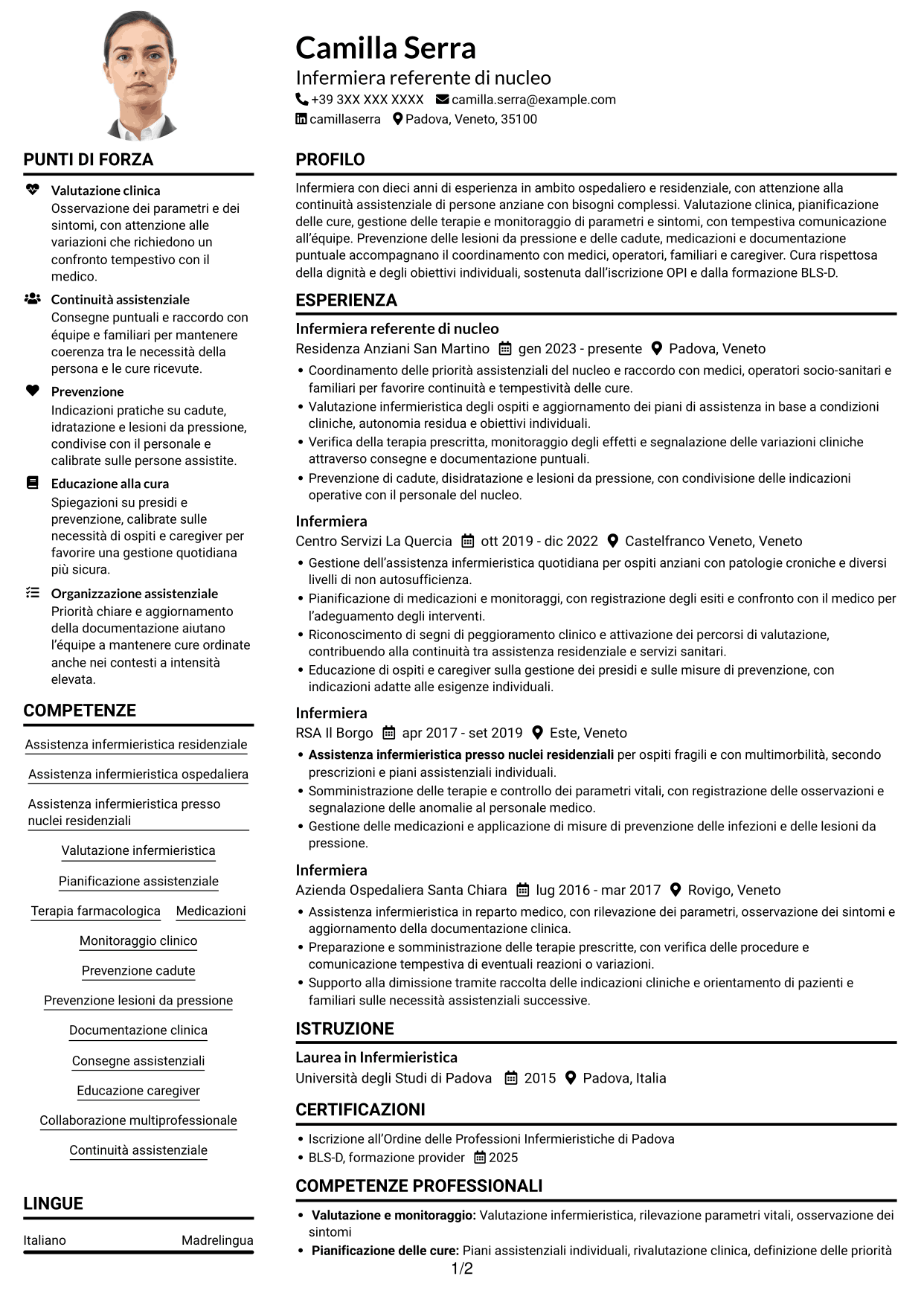 Esempio di curriculum — pagina 1