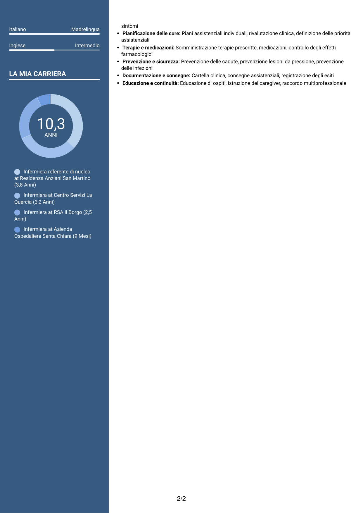CV Elegante (formato con colonna laterale colorata e foto): Infermiere - Assistenza infermieristica residenziale, pagina 2