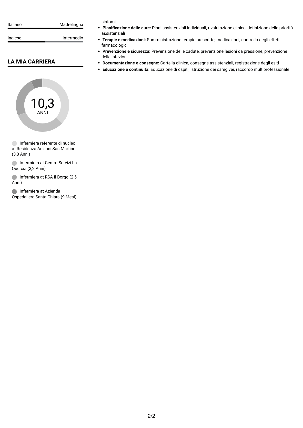 CV Moderno (formato a due colonne con foto a sinistra e separatore): Infermiere - Assistenza infermieristica residenziale, pagina 2