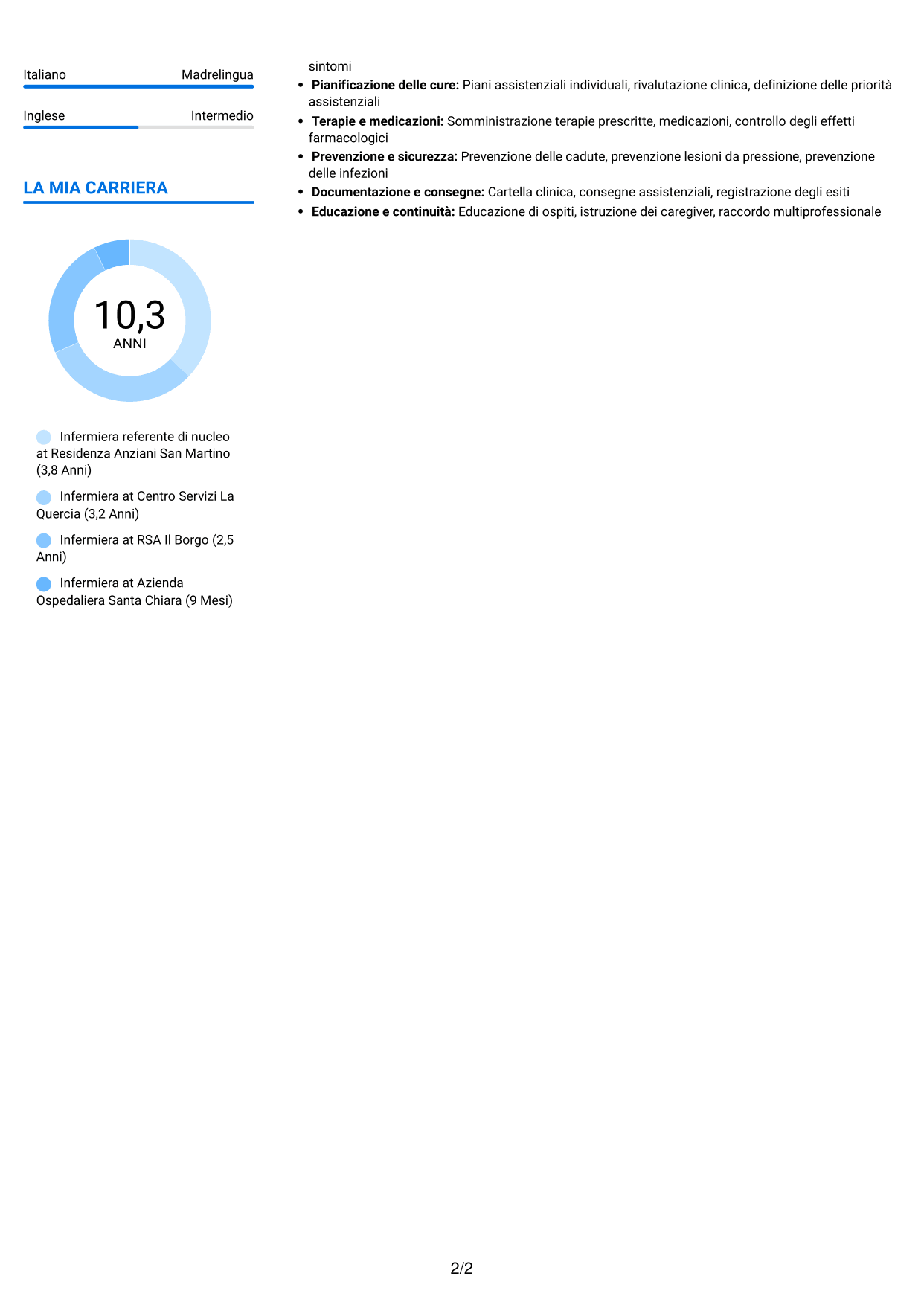 CV Audace (formato a due colonne con accenti colorati e foto): Infermiere - Assistenza infermieristica residenziale, pagina 2
