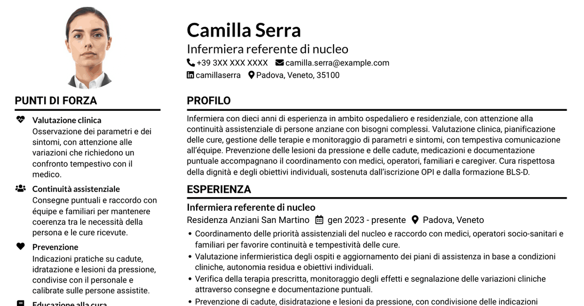 7 modelli di CV per Infermiere - Assistenza infermieristica residenziale, con esempi