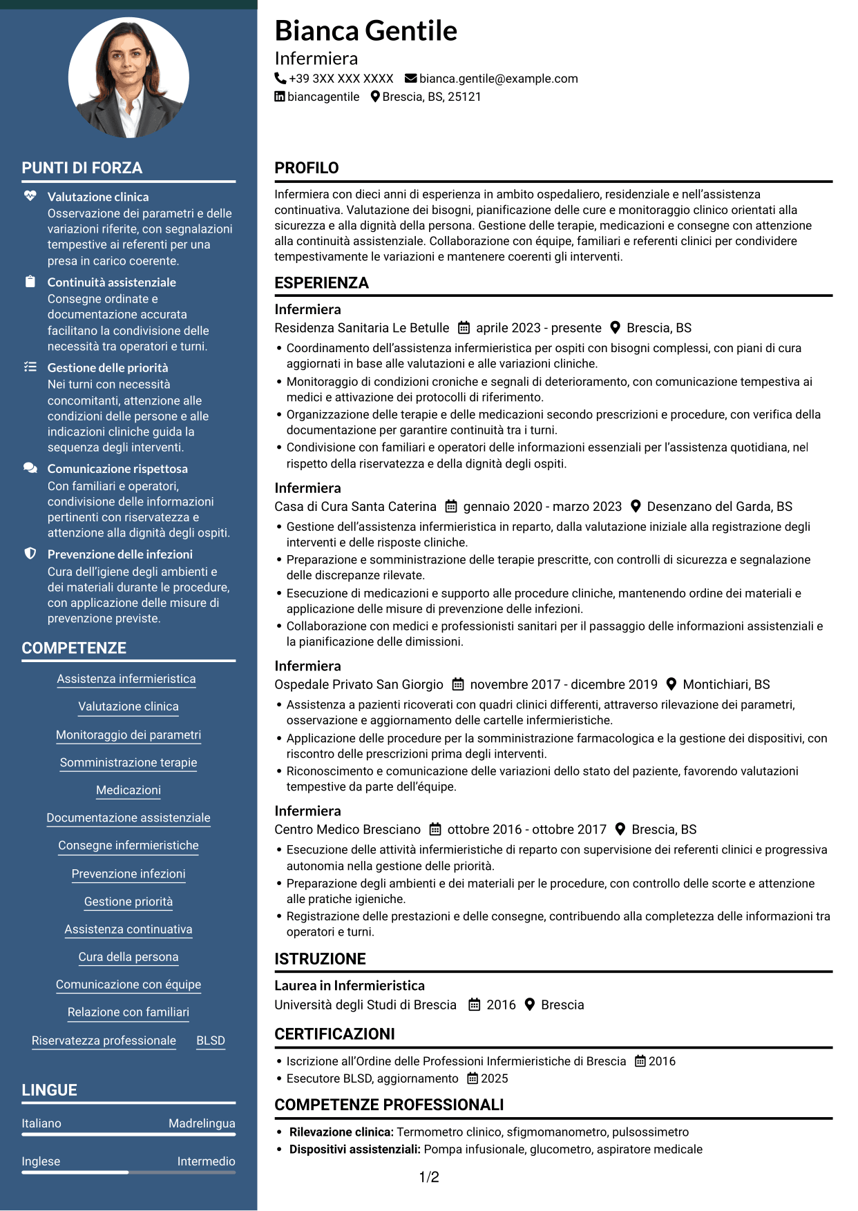 CV Elegante (formato con colonna laterale colorata e foto): Infermiere, pagina 1