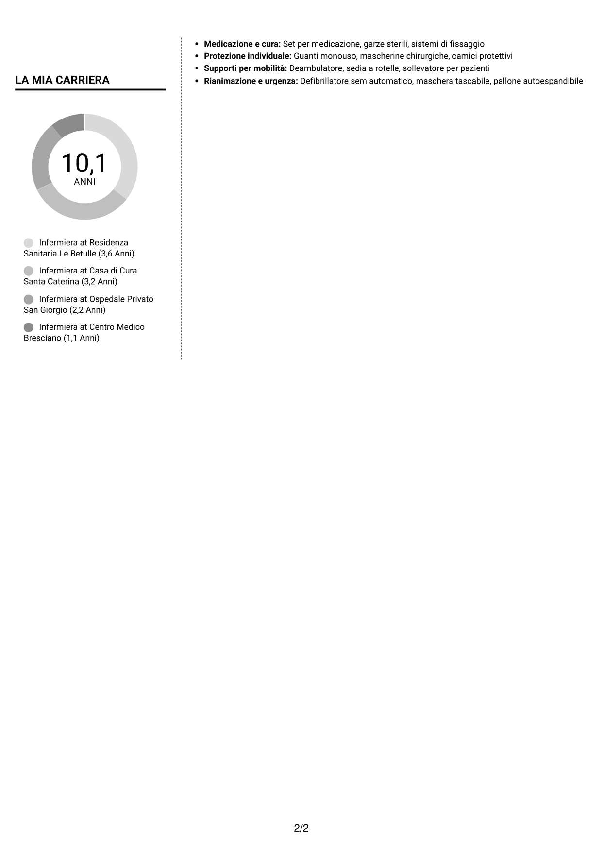 CV Moderno (formato a due colonne con foto a sinistra e separatore): Infermiere, pagina 2