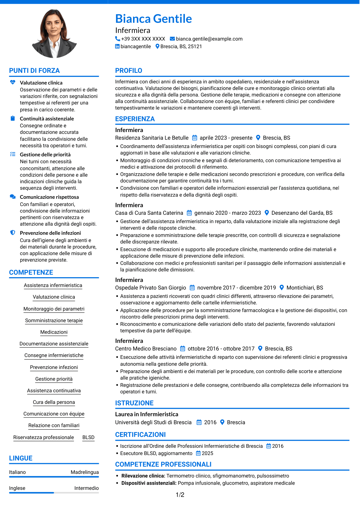 CV Audace (formato a due colonne con accenti colorati e foto): Infermiere, pagina 1