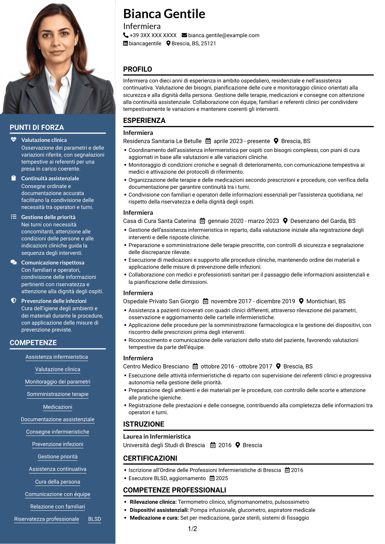 CV Signature (formato con colonna laterale colorata e foto grande): Infermiere, pagina 1