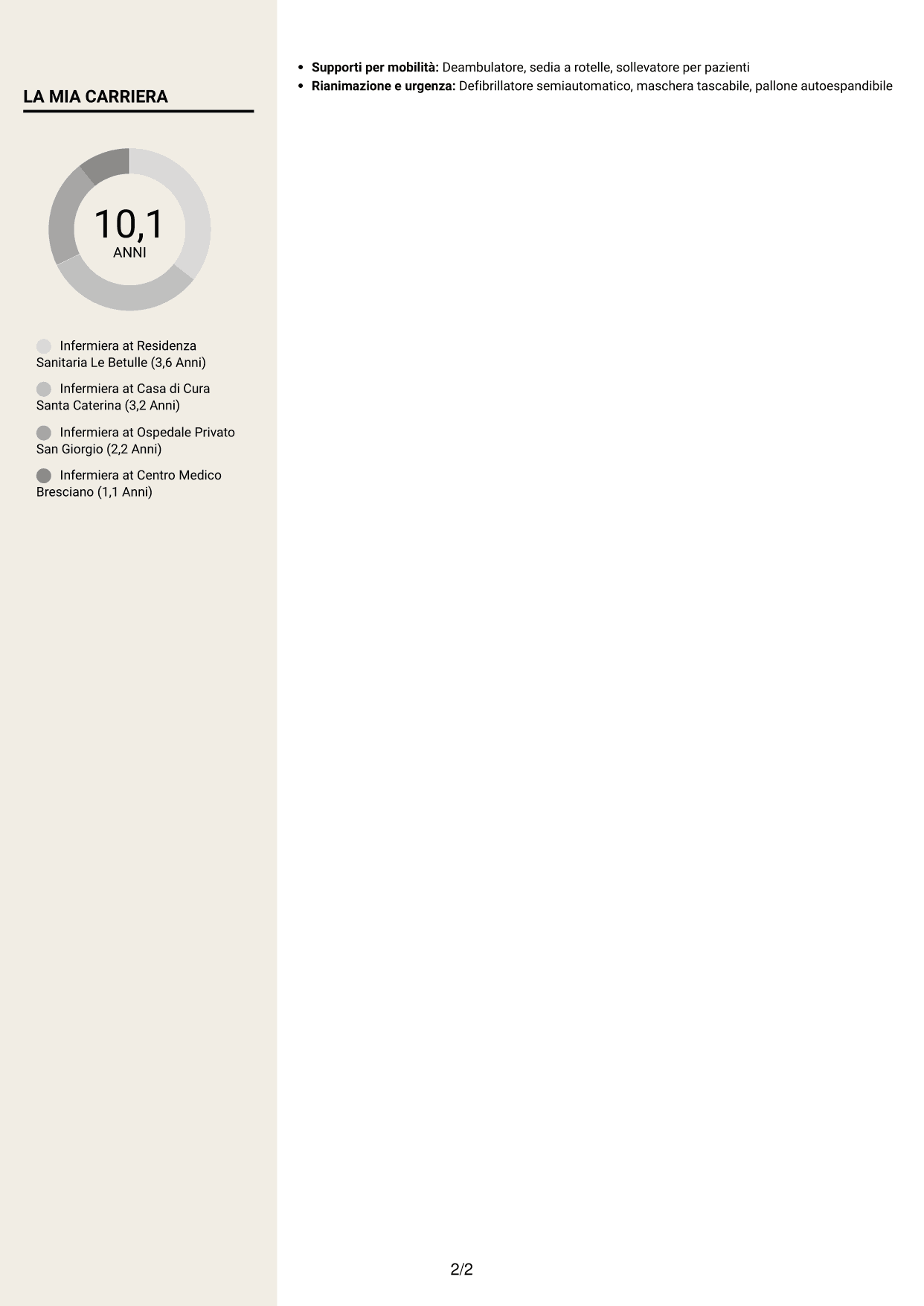 CV Intraprendente (formato a due colonne con intestazione centrata senza foto): Infermiere, pagina 2