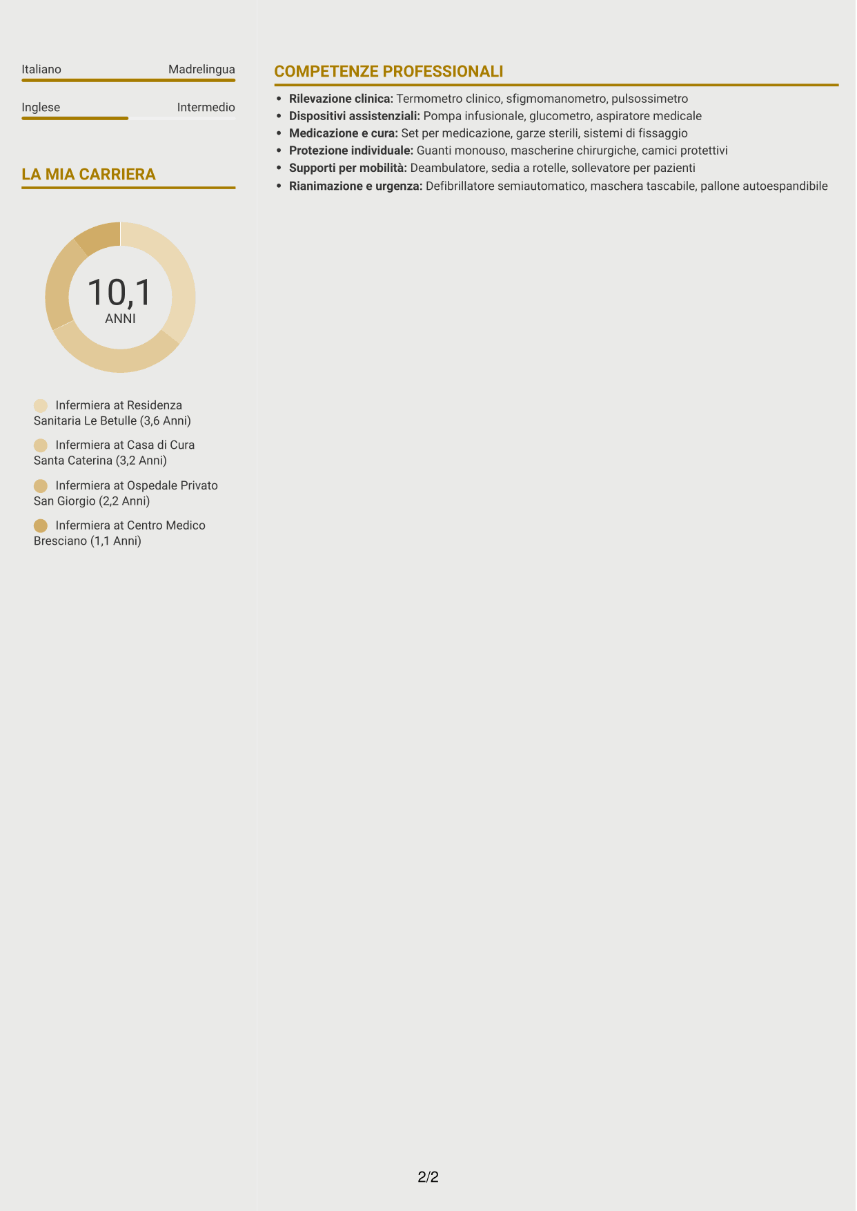 CV Dinamico (formato a due colonne con icone): Infermiere, pagina 2