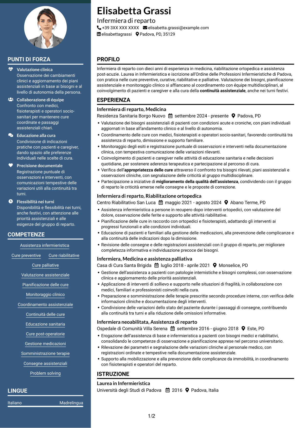 CV Elegante (formato con colonna laterale colorata e foto): Infermiere di reparto, pagina 1